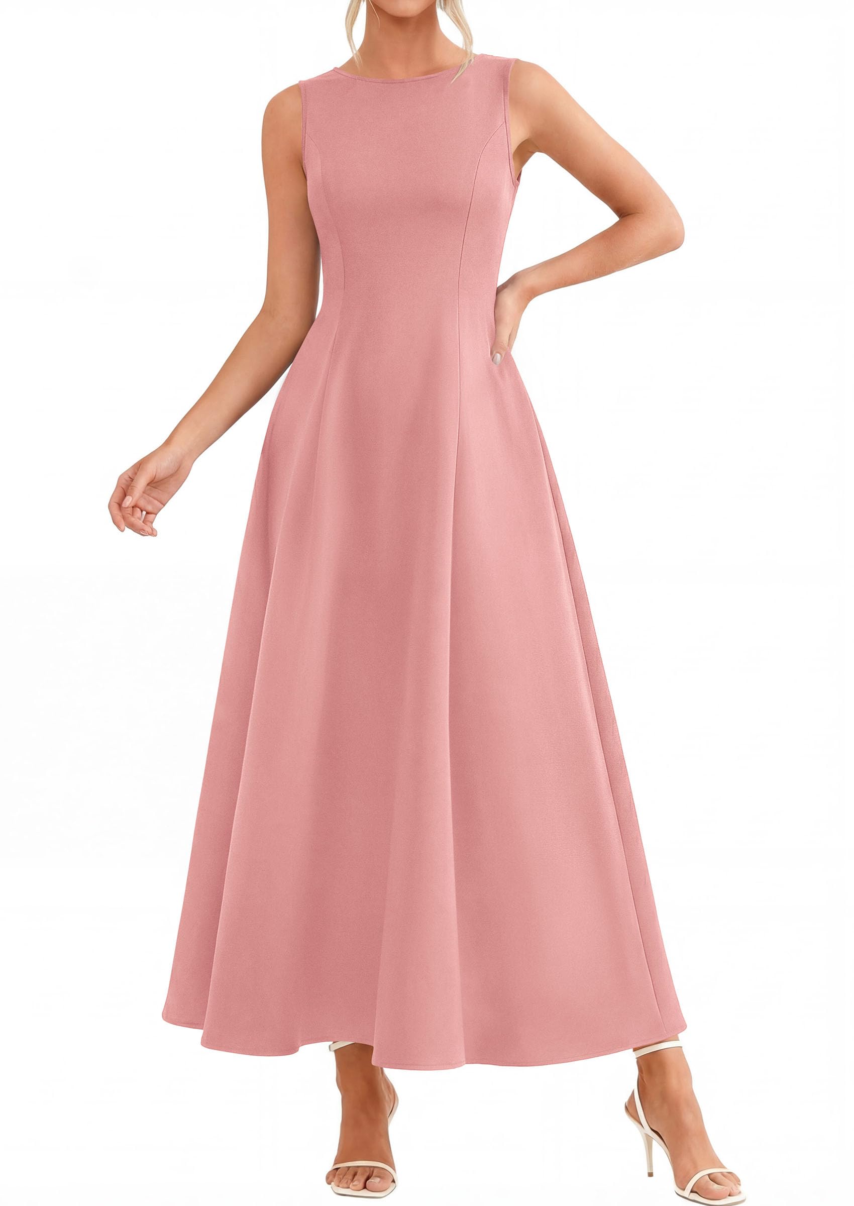 Women's Sleeveless Summer Elegant Maxi Dresses, Pink,S