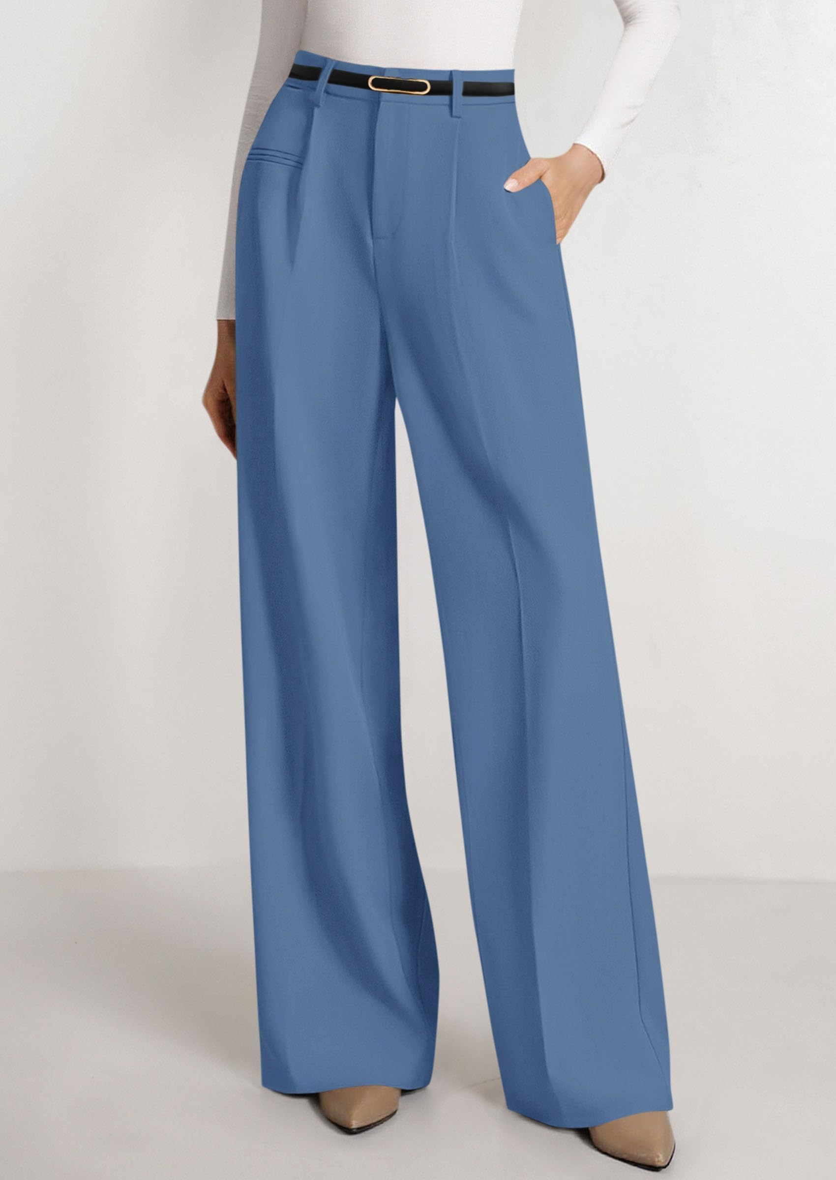 Women's Tailored Wide Leg Work Dress Pants,Grey Blue,S