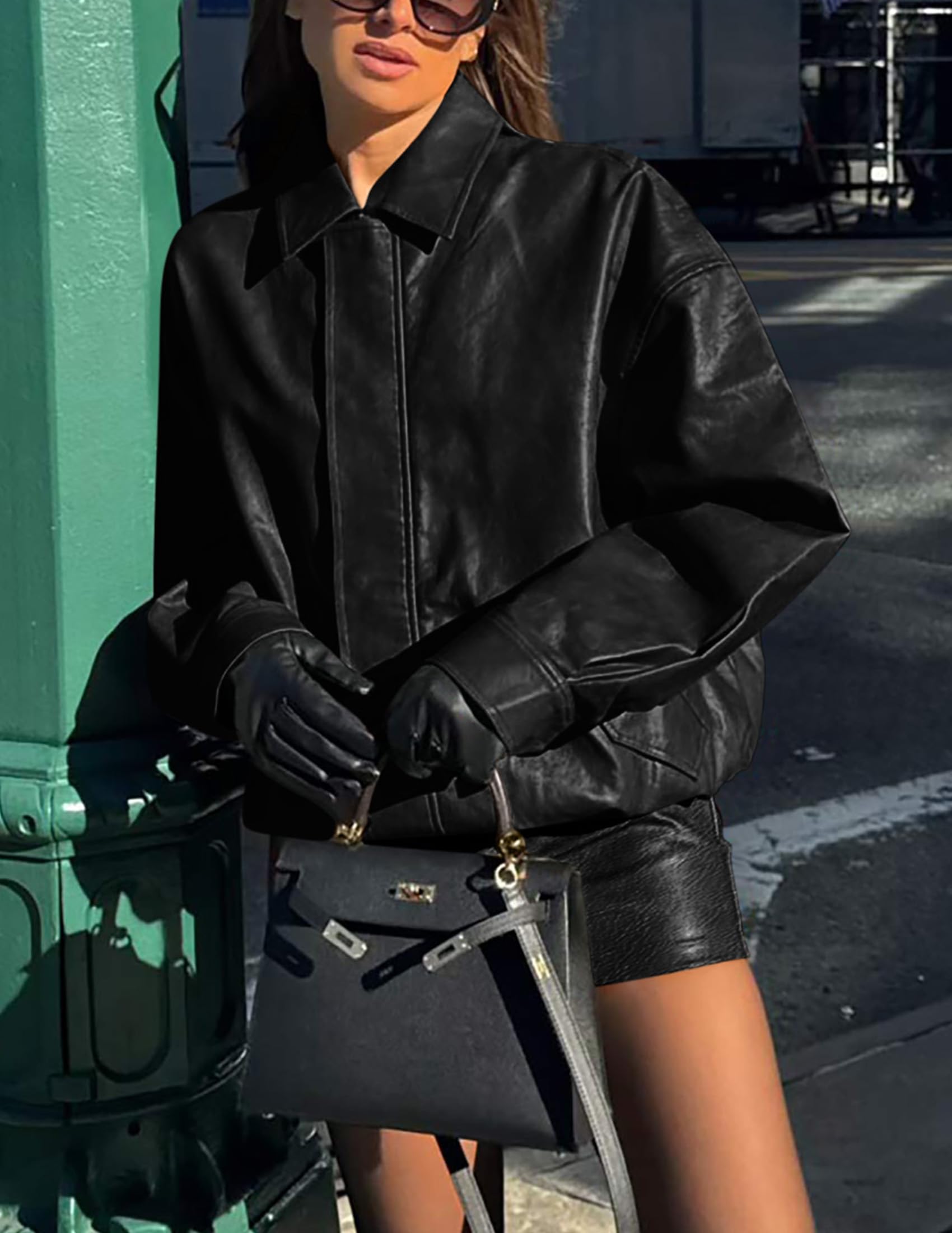Women's Faux Leather Motorcycle Jackets(Black,X-Small)