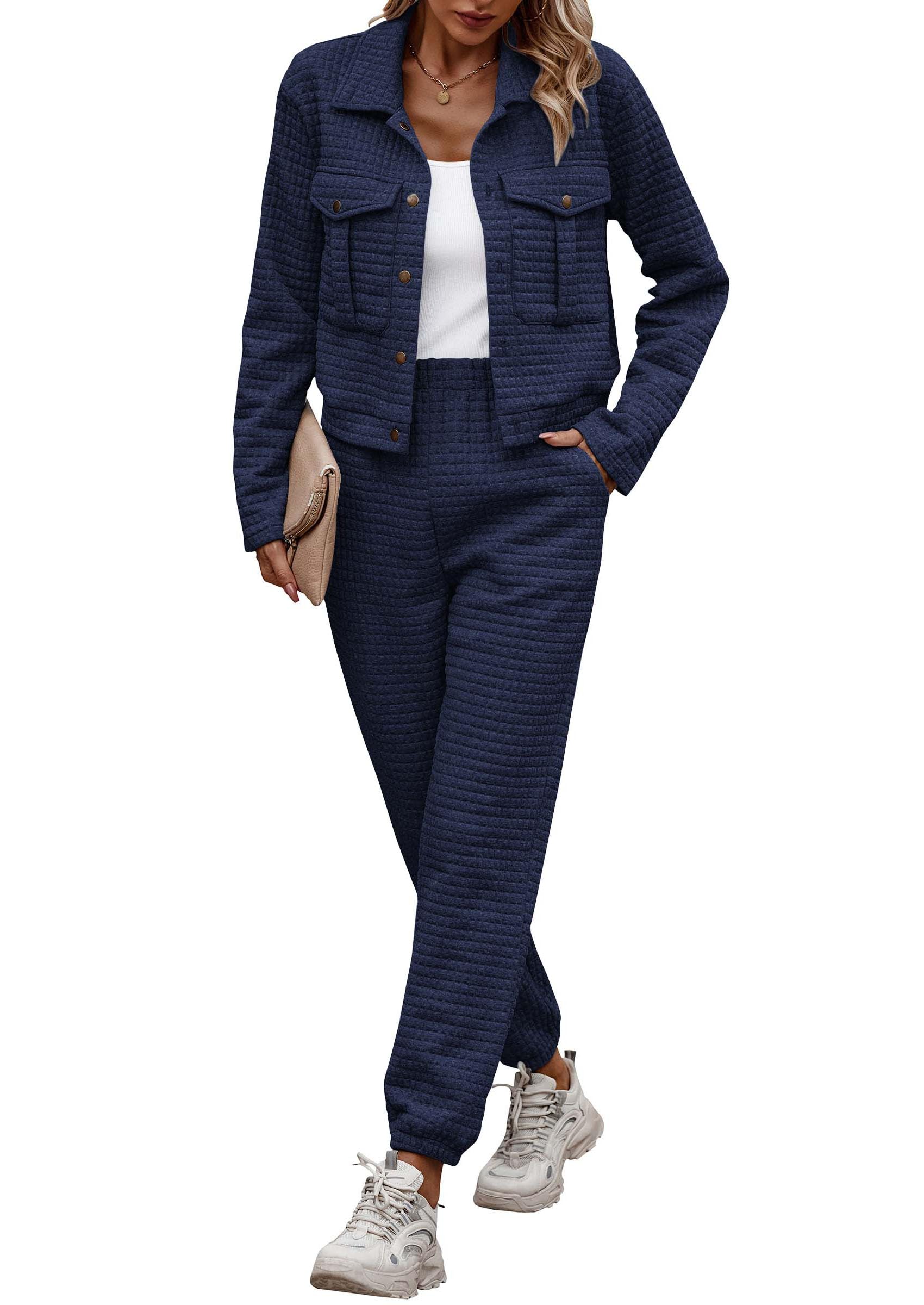 Women's 2 Piece Matching Lounge Sets Tracksuit,Navy,S