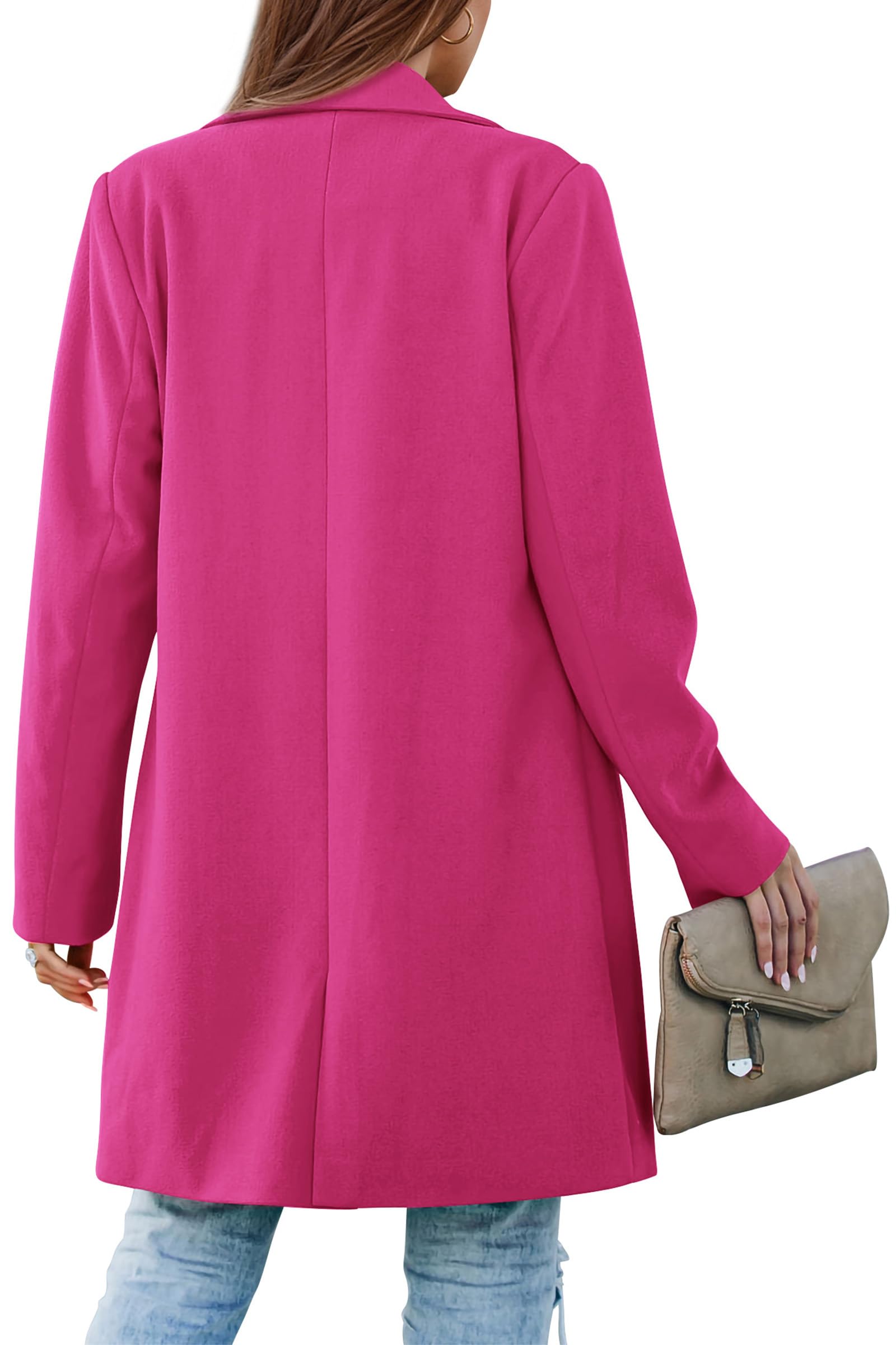 Women's Business Casual Long Blazer Jackets(Rose Red,S)