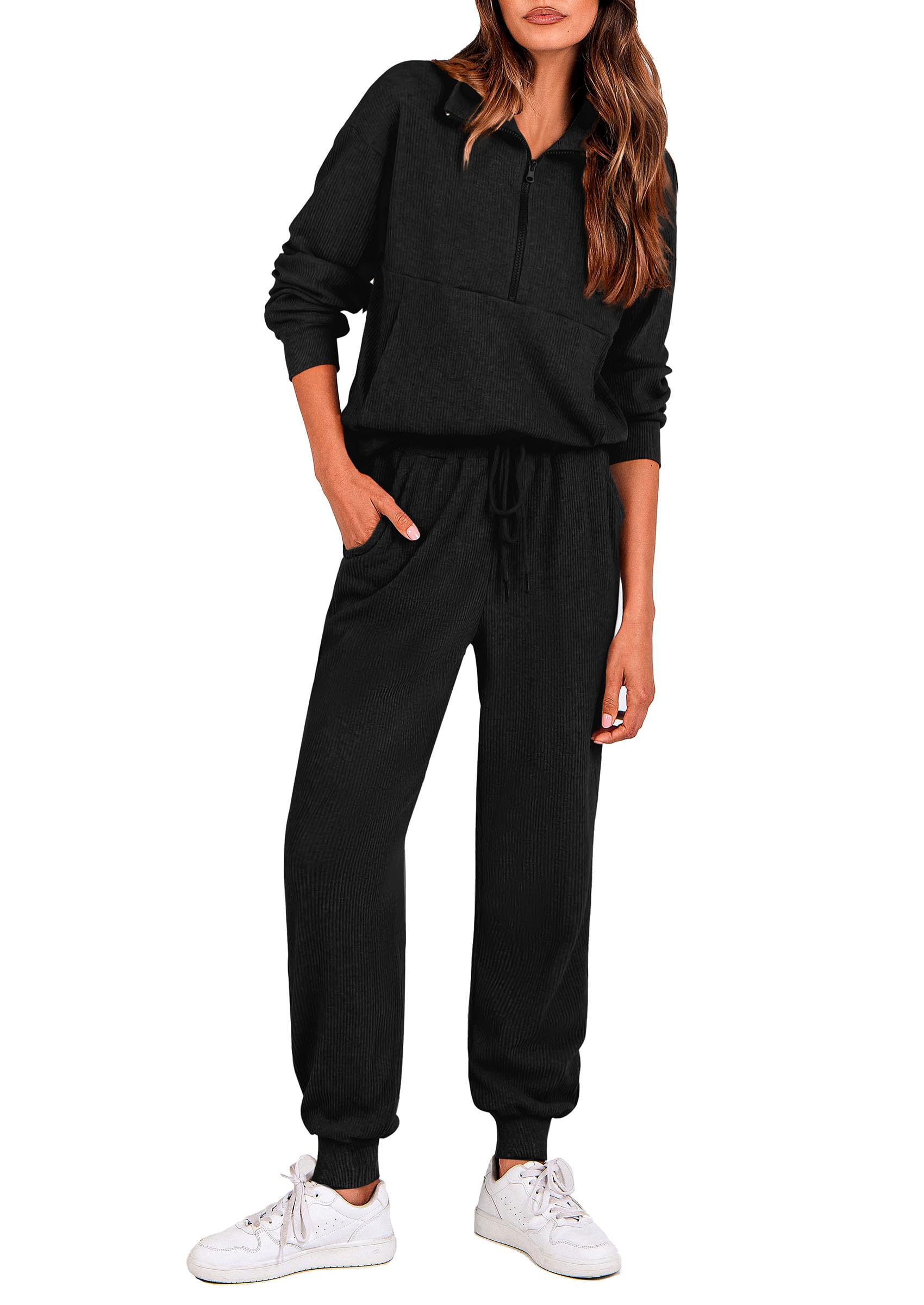 Airport Travel Outfit Women Ribbed Knit Matching Lounge Sets