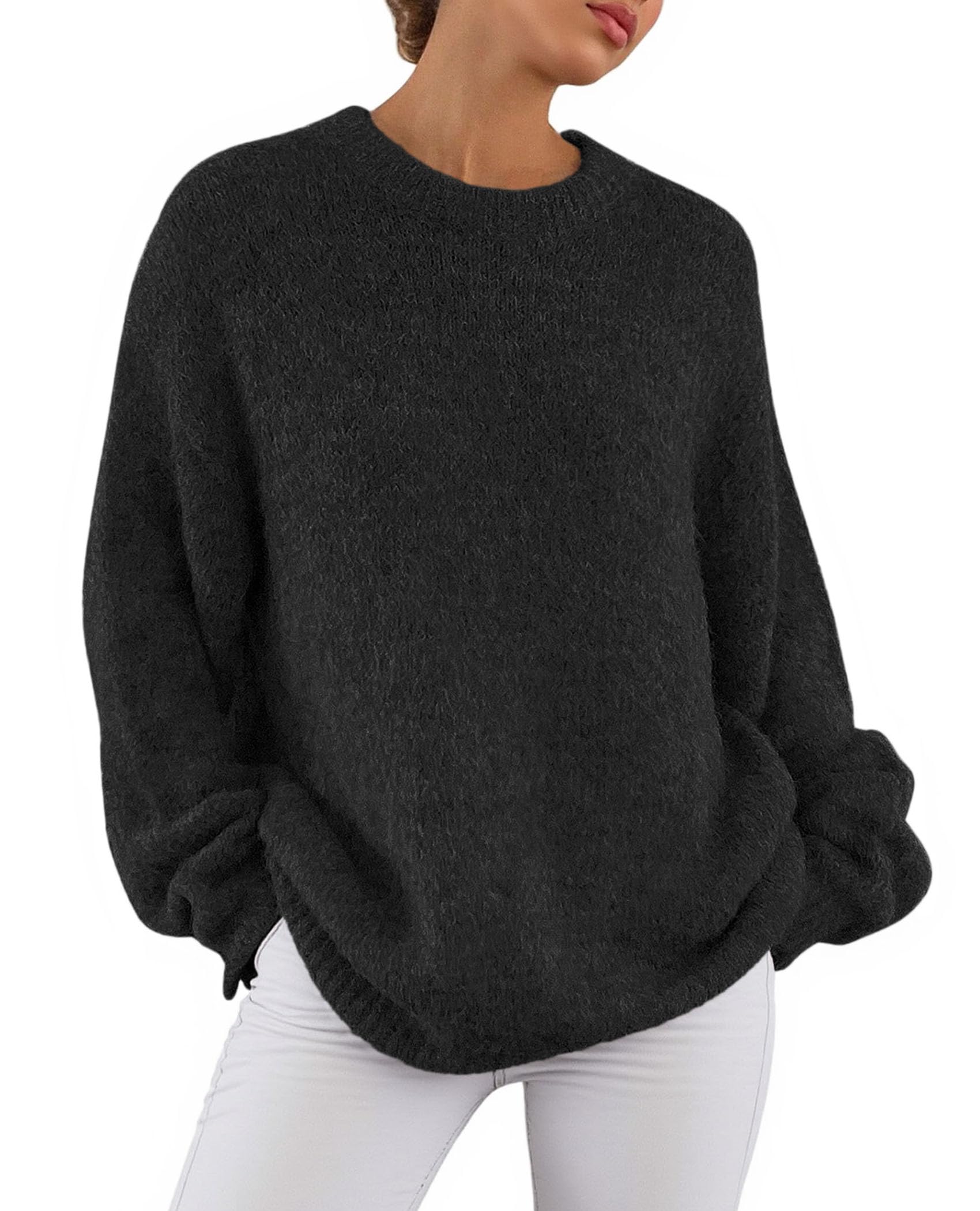 Womens Long Sleeve Oversized Pullover Sweater,Black,S