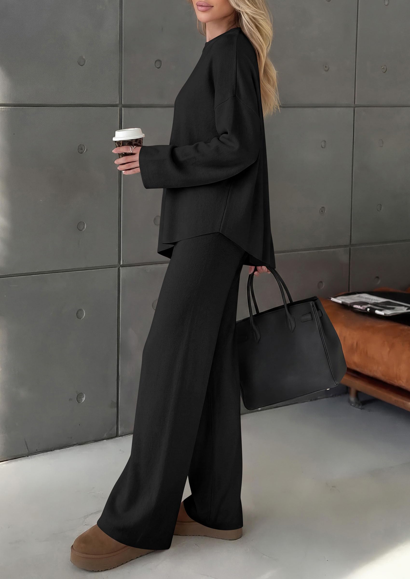 Womens Fall 2 Piece Asymmetric Cozy Sweater Travel Lounge Sets