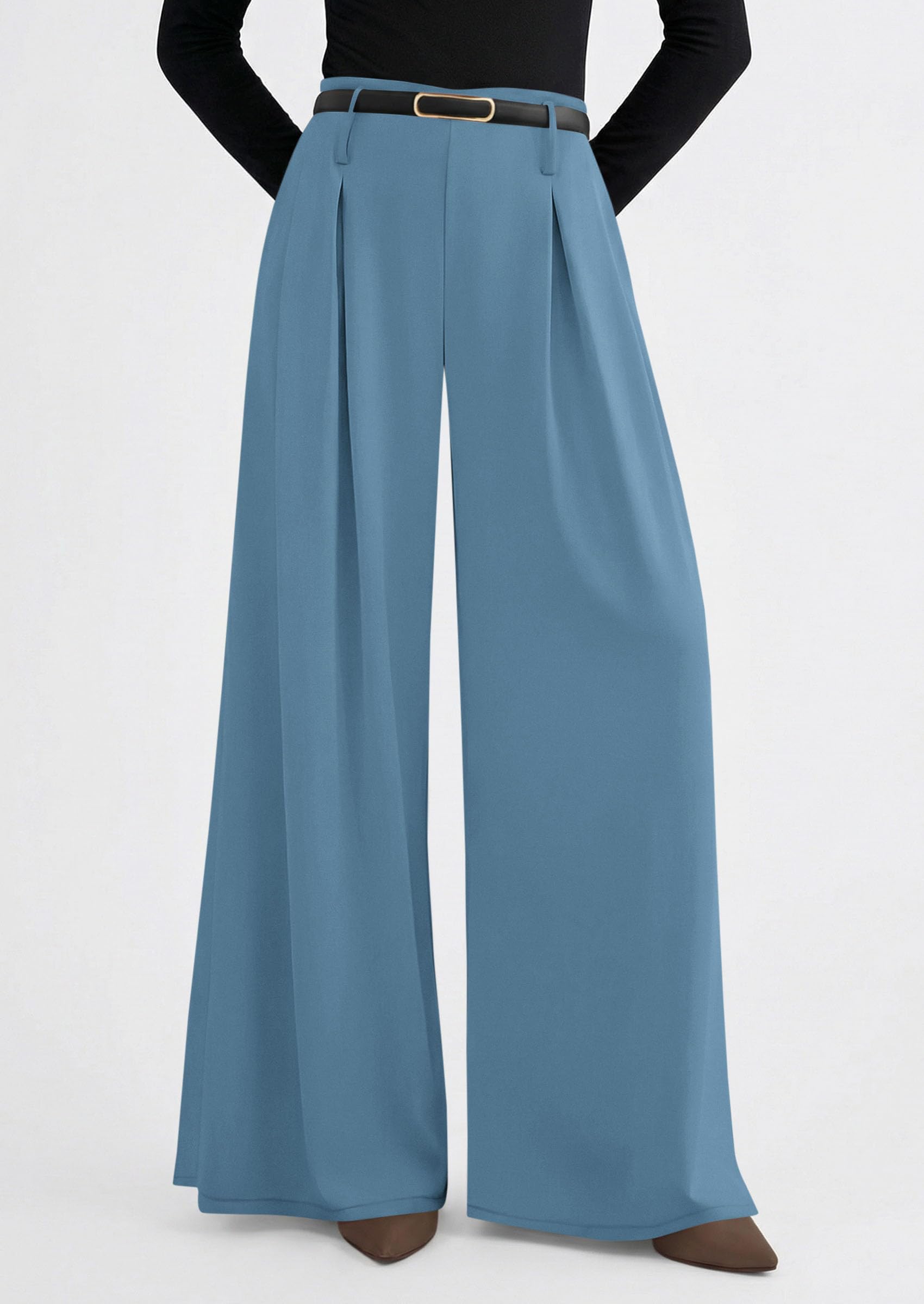 Womens Wide Leg Dress Pants Flowy Trousers,Blue,S