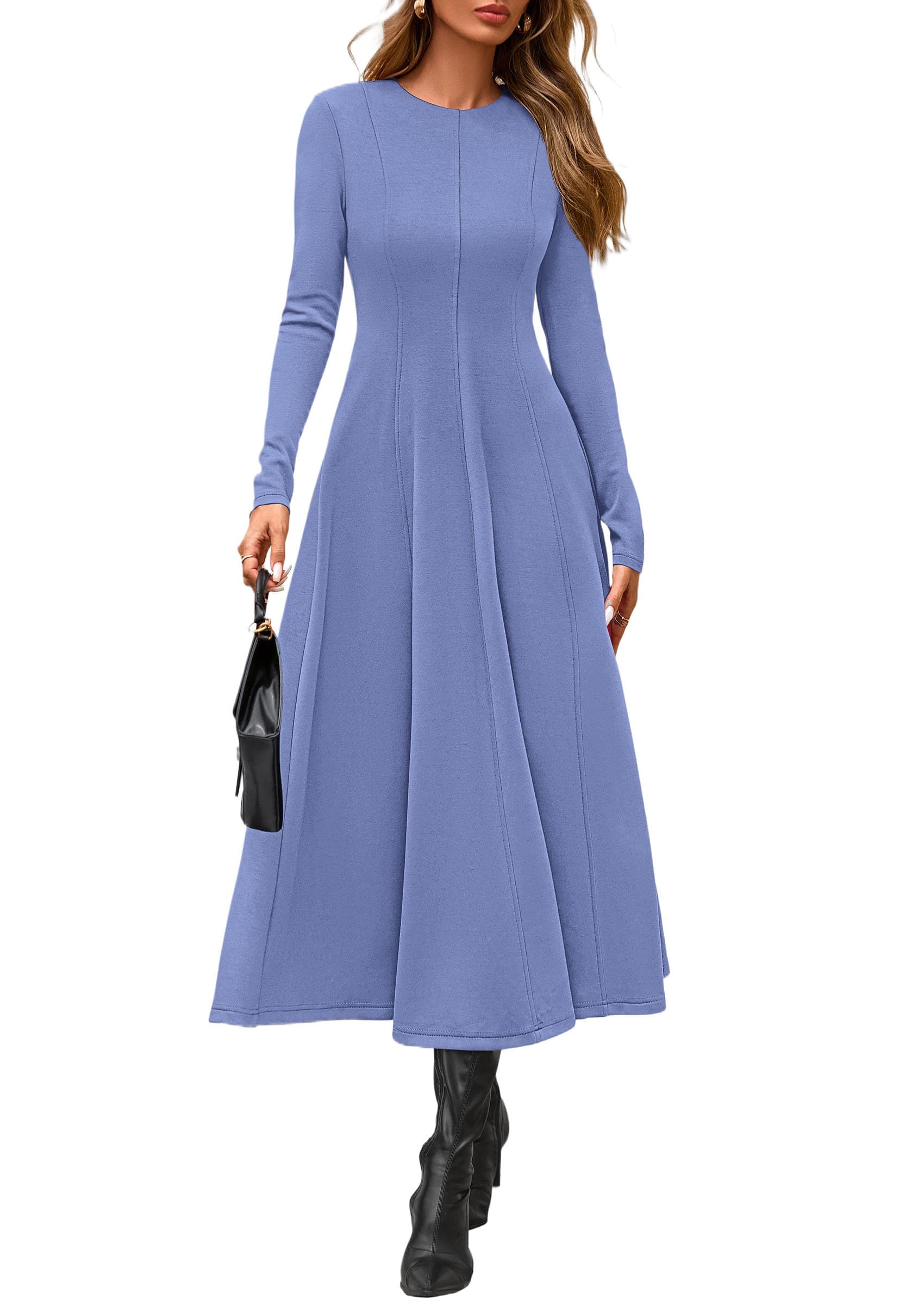 Women's Fall Long Sleeve A Line Midi Elegant Cocktail Dress