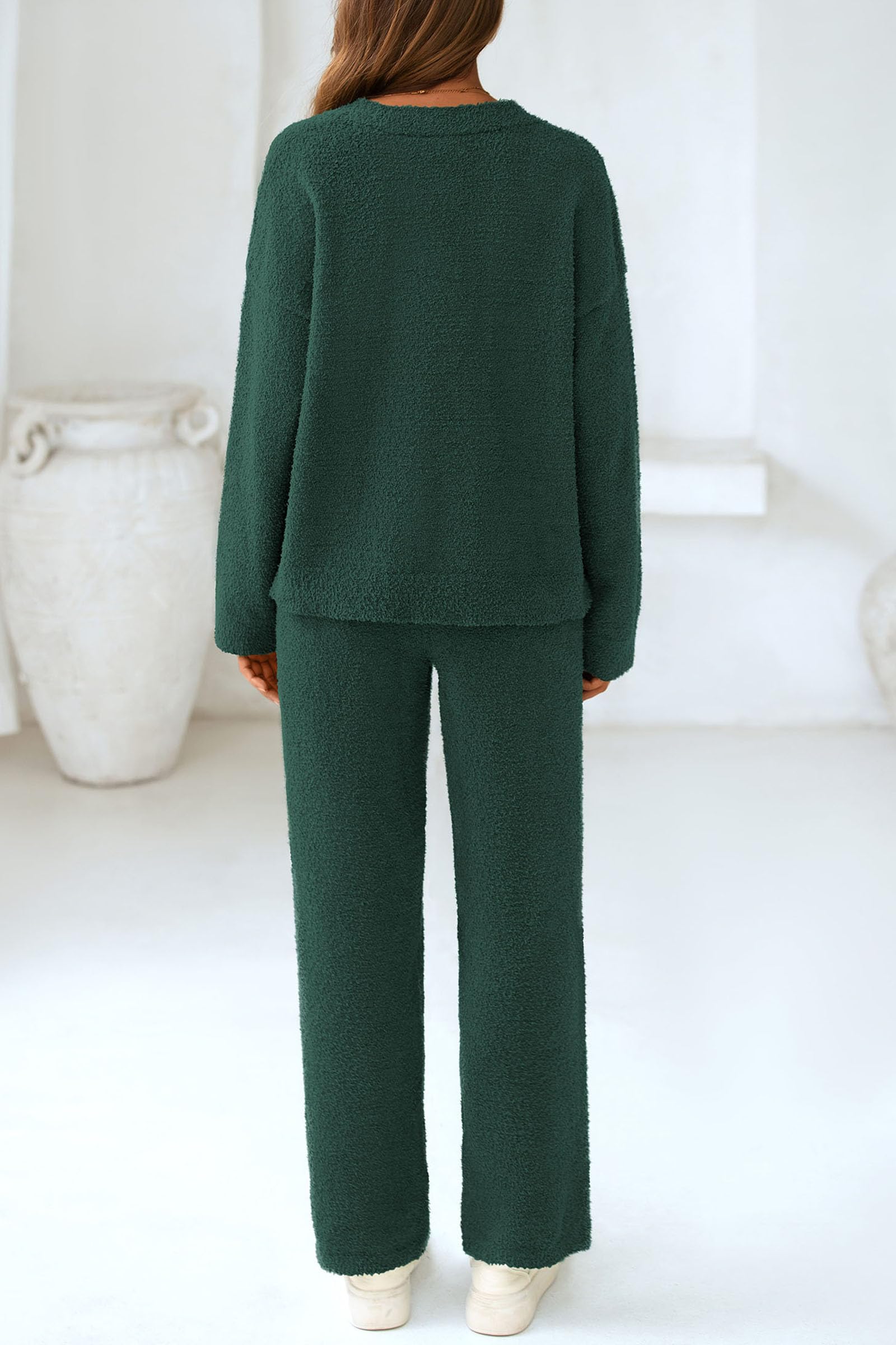 Lounge Sets for Women Fall 2 Piece Fuzzy Sweater Pajama Set