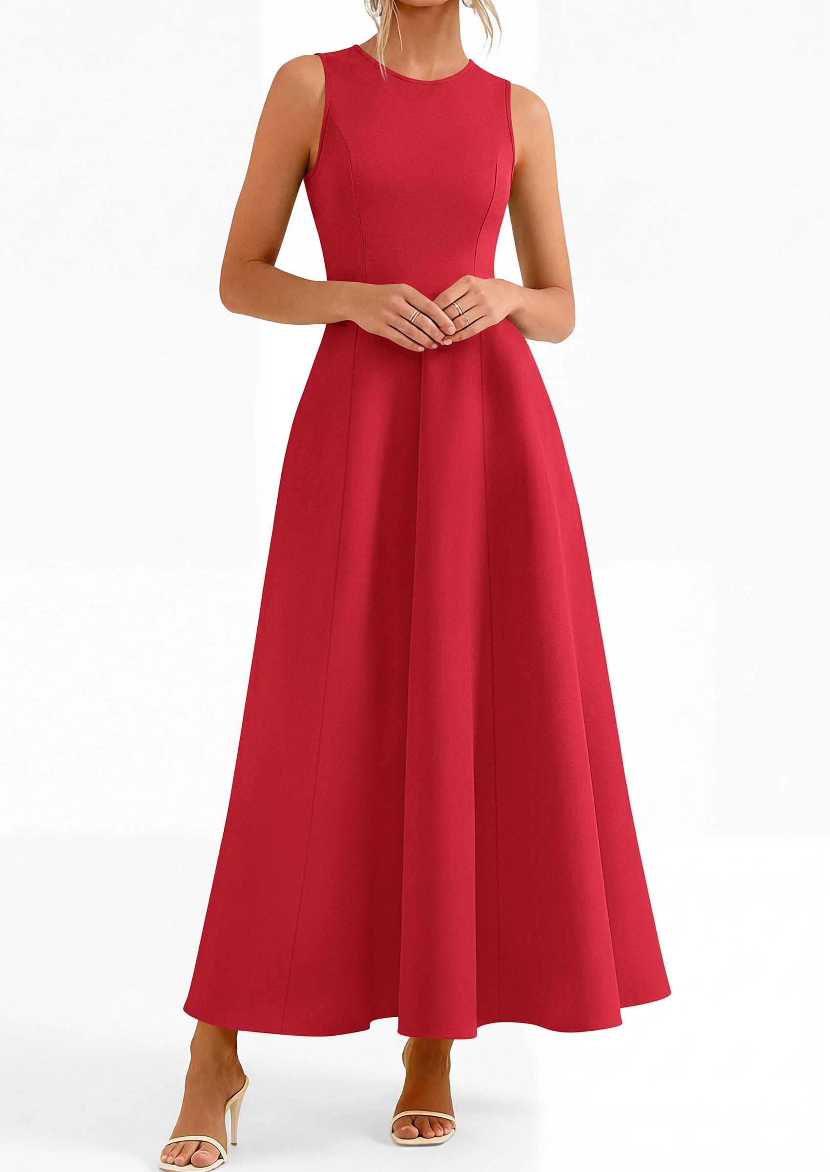 Women's Sleeveless Summer Elegant Maxi Dresses, Red,S