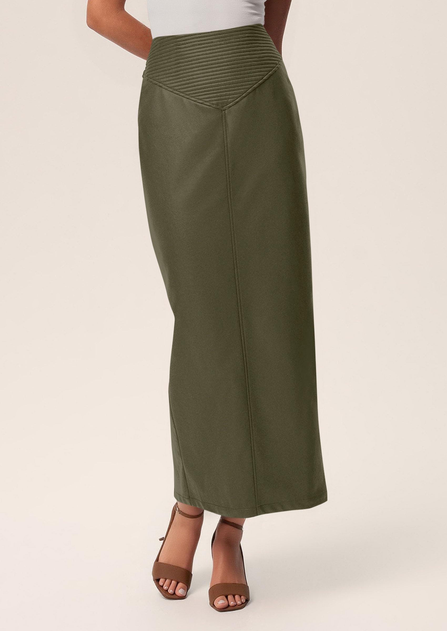 Women's Faux Leather High Waisted Maxi Skirts,Army Green,M