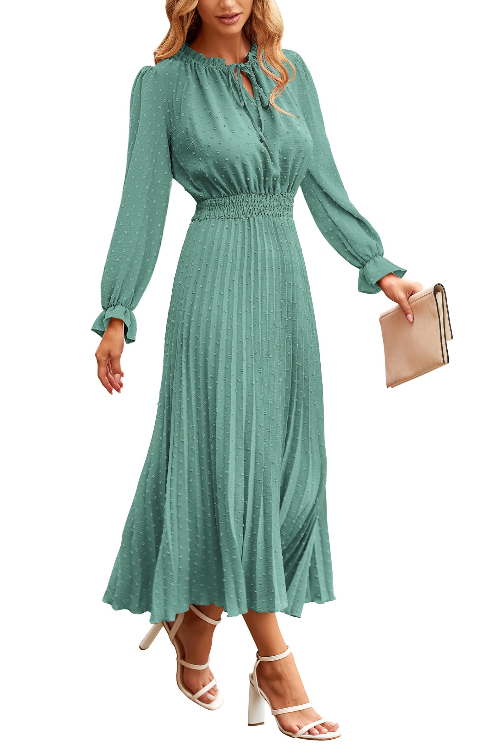 Women's Fall Midi Wedding Guest Dress(Green,Small)