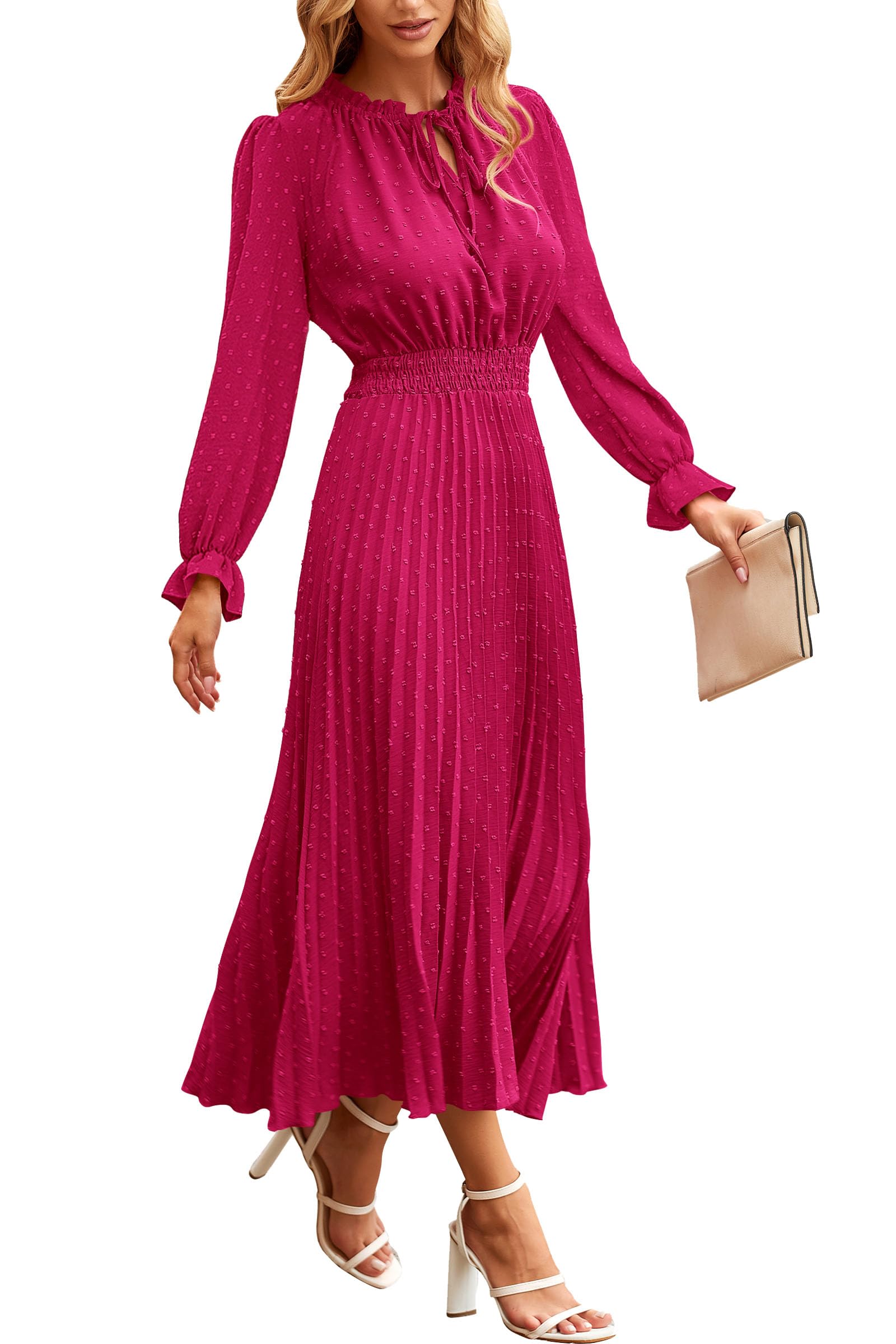 Women's Fall Midi Wedding Guest Dress(Rose Red,Small)