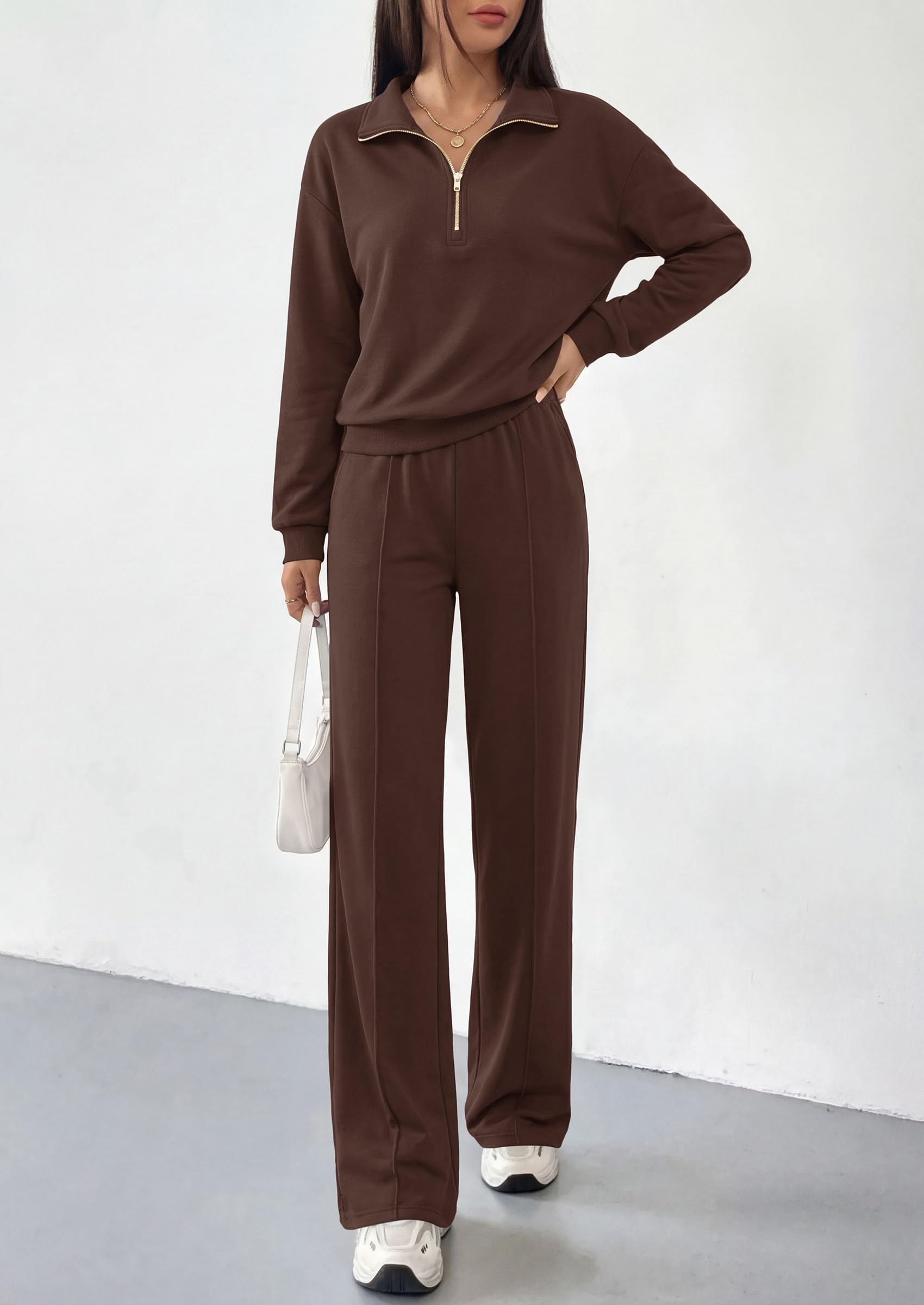 Women's Lounge Sets 2 Piece Outfits Sweatsuits,Brown,S