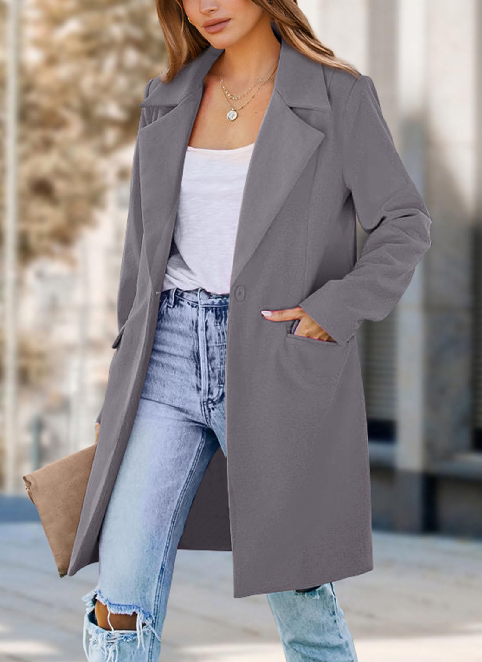 Women's Business Casual Long Blazer Jackets(Grey,S)