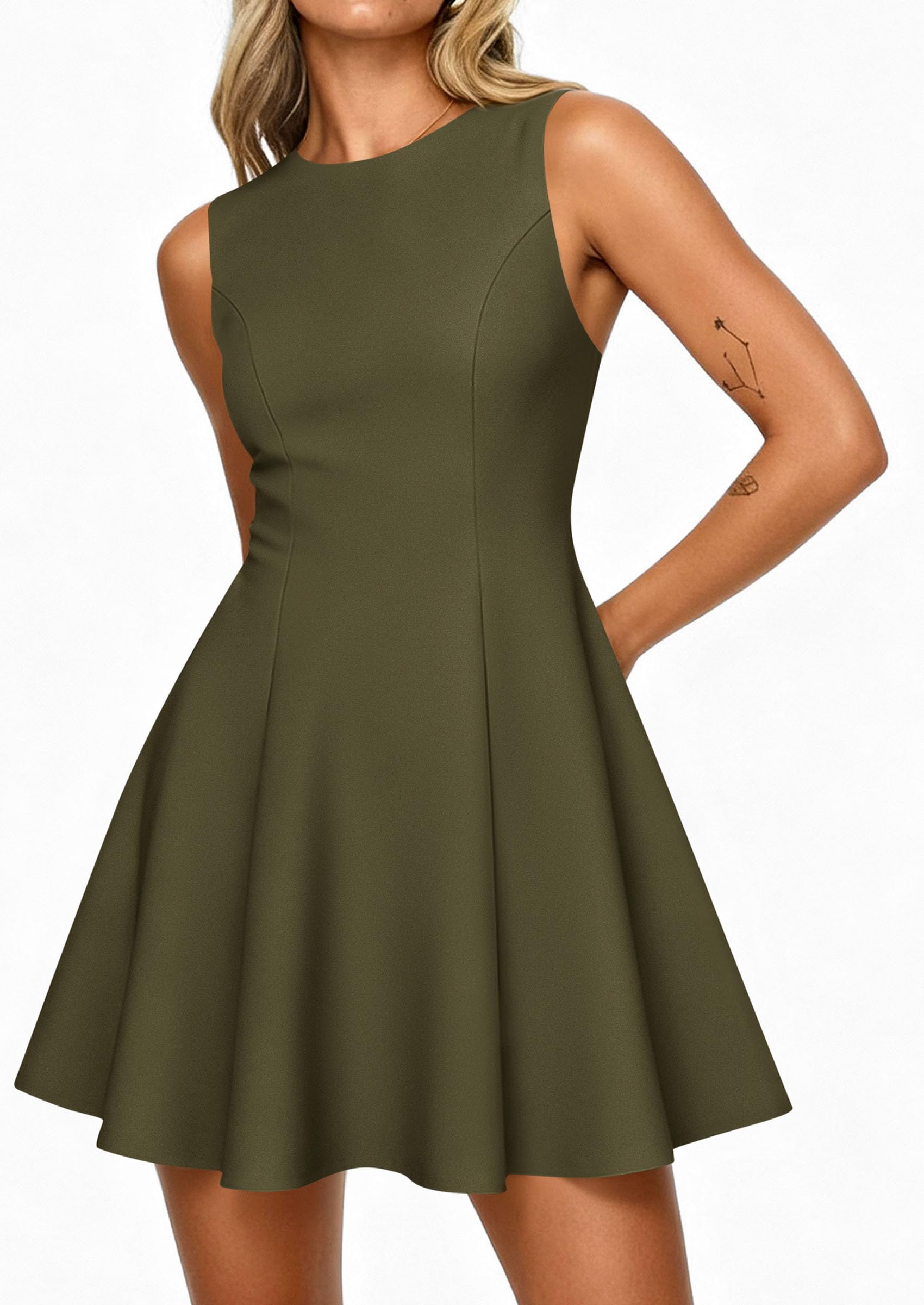 Women's Formal Boat Neck A Line Mini Dress,Army Green,XS