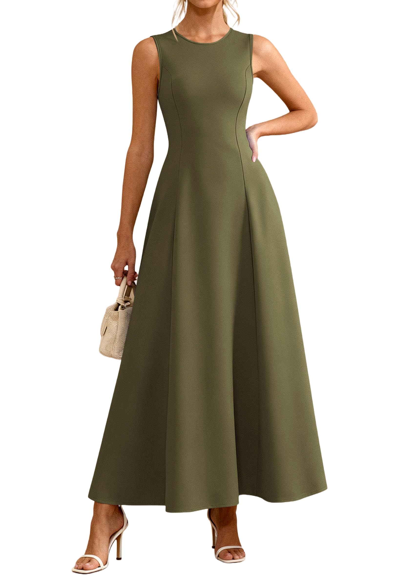 Women's Sleeveless Summer Elegant Maxi Dresses, Army Green,S
