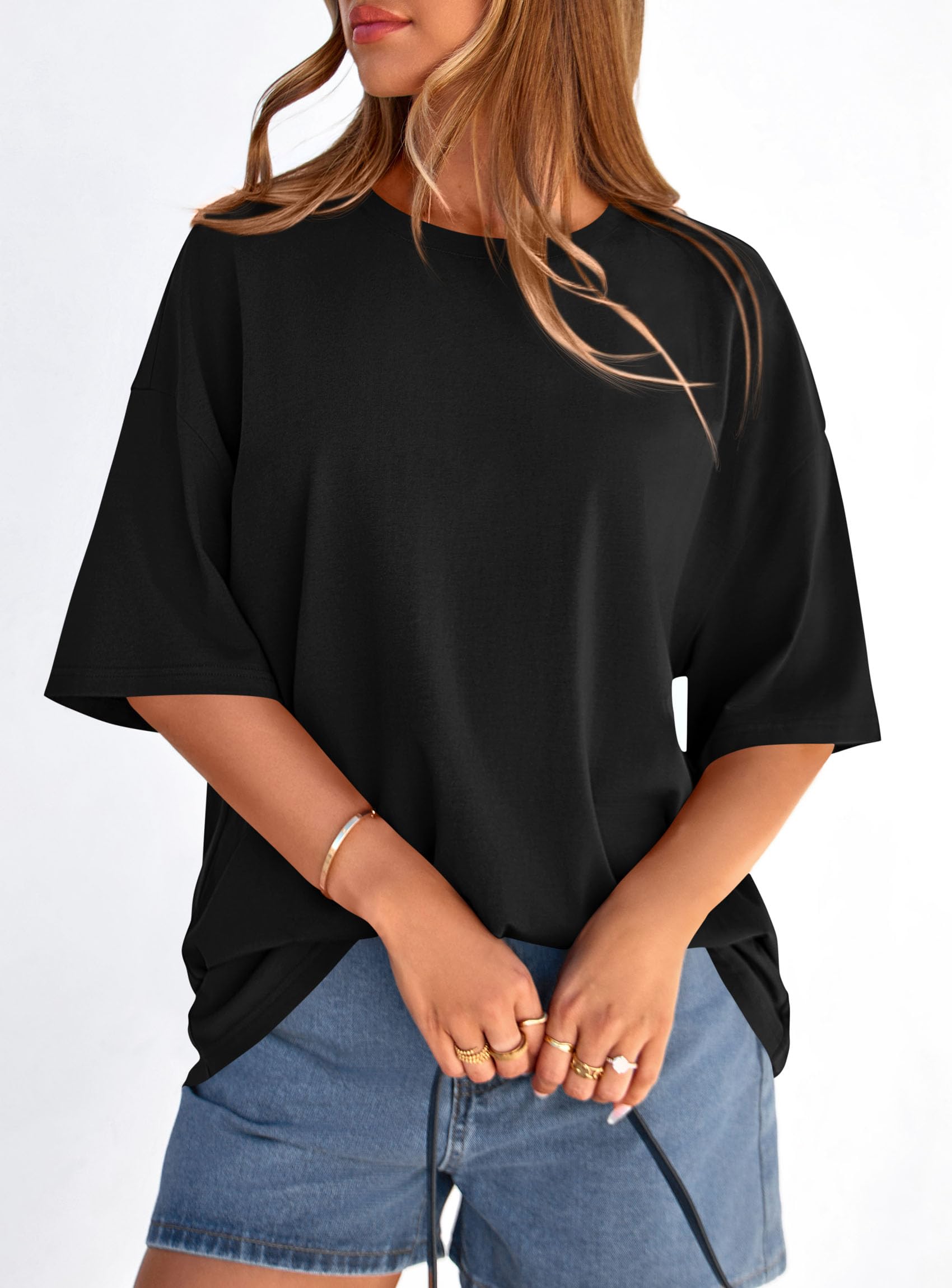 Women's Oversized Tshirts Going Out Tops (Black,S)