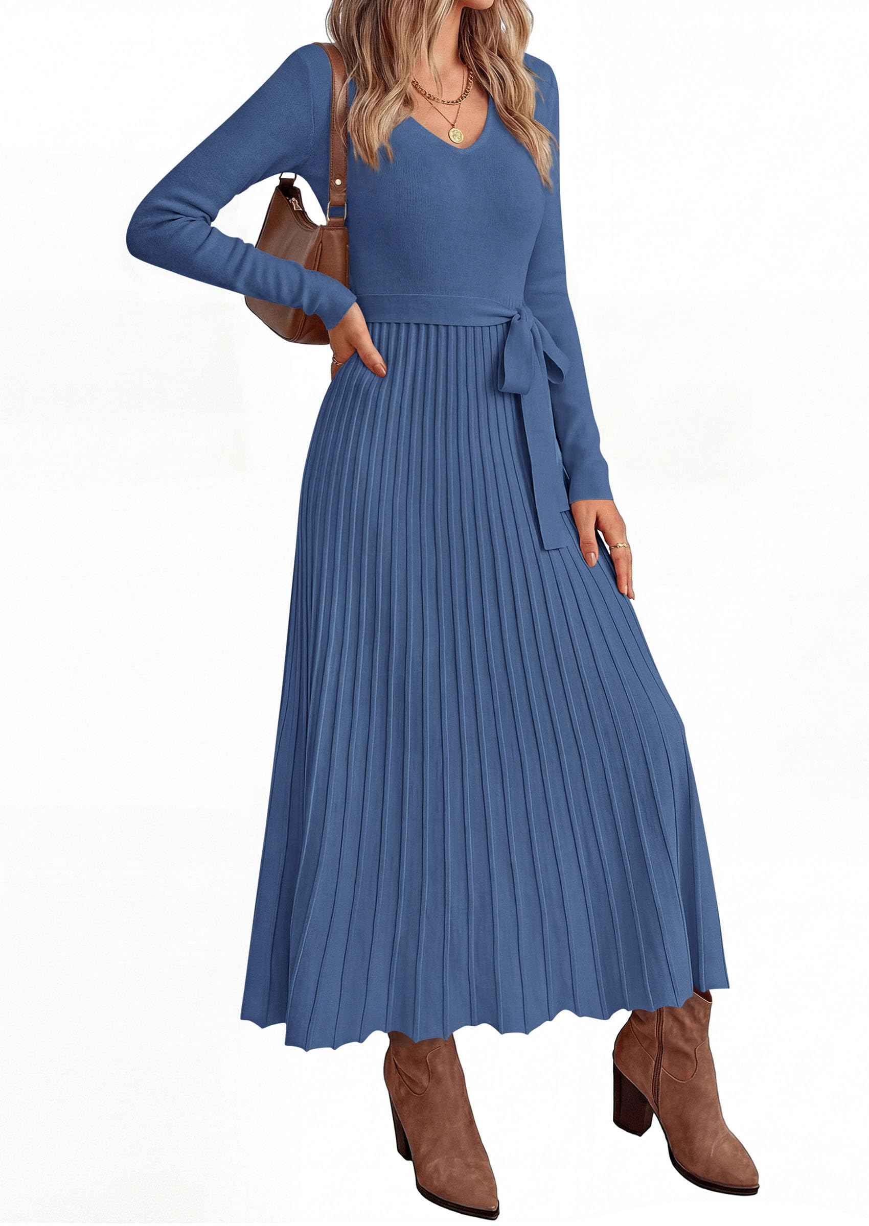 Womens Fall Maxi Long Sleeve Sweater Dress,Blue Grey,S