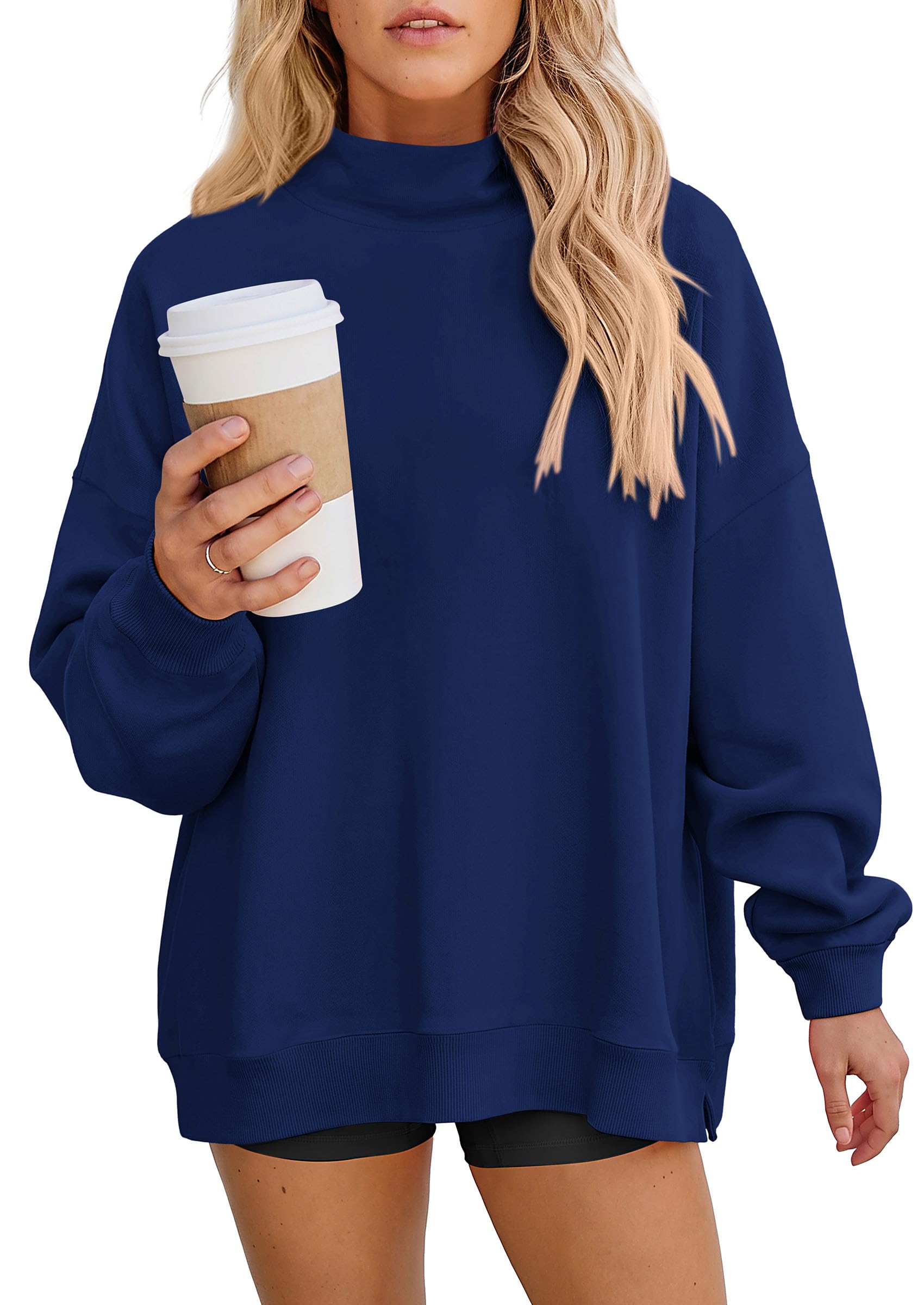 Womens Mock Neck Sweatshirt Oversized Pullover Fall Outfits
