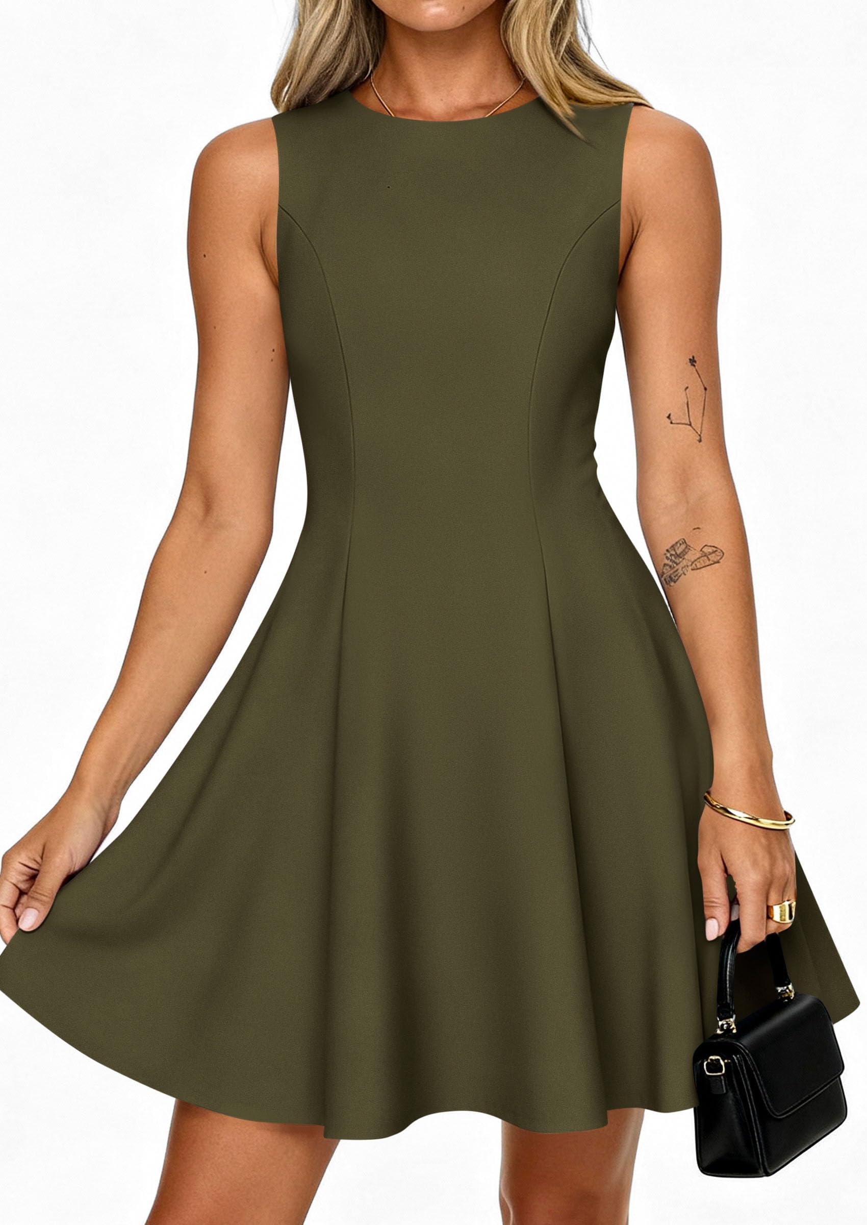 Women's Formal Boat Neck A Line Mini Dress,Army Green,XS