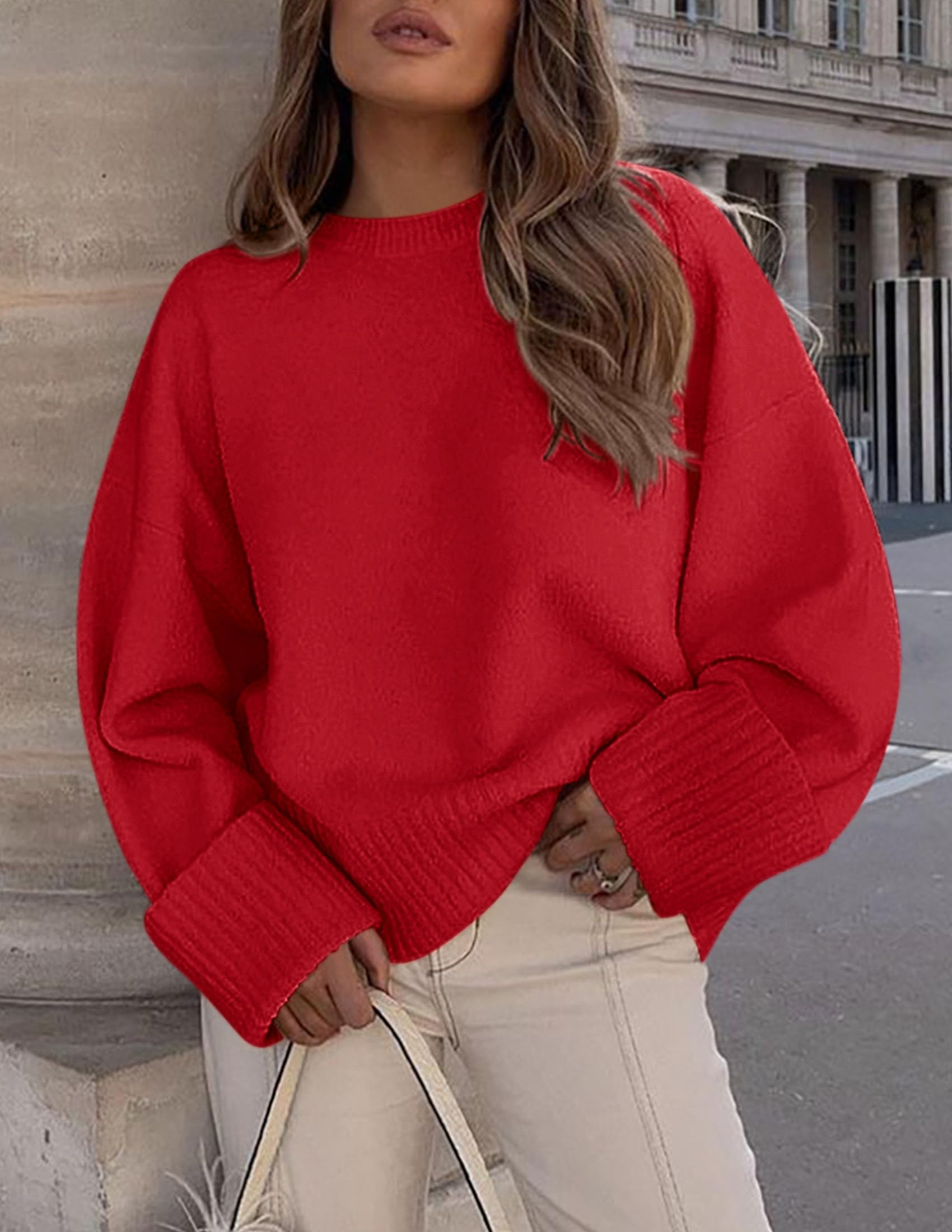 Women's Fall Fashion Cozy Oversized Sweaters(Bright Red,XS)