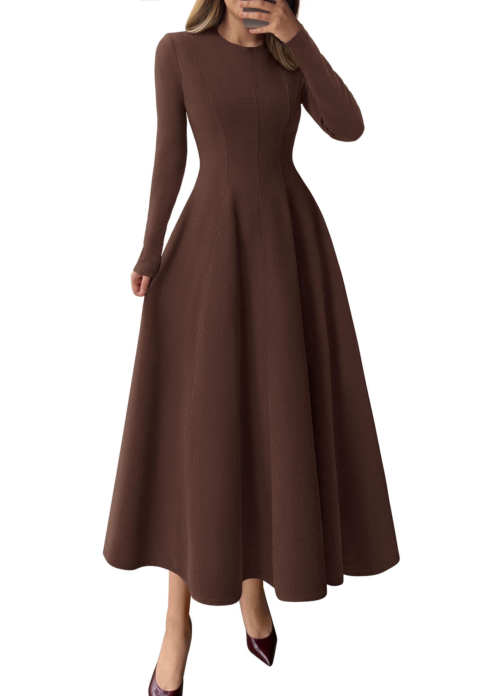 Women's Fall Long Sleeve A Line Midi Elegant Cocktail Dress