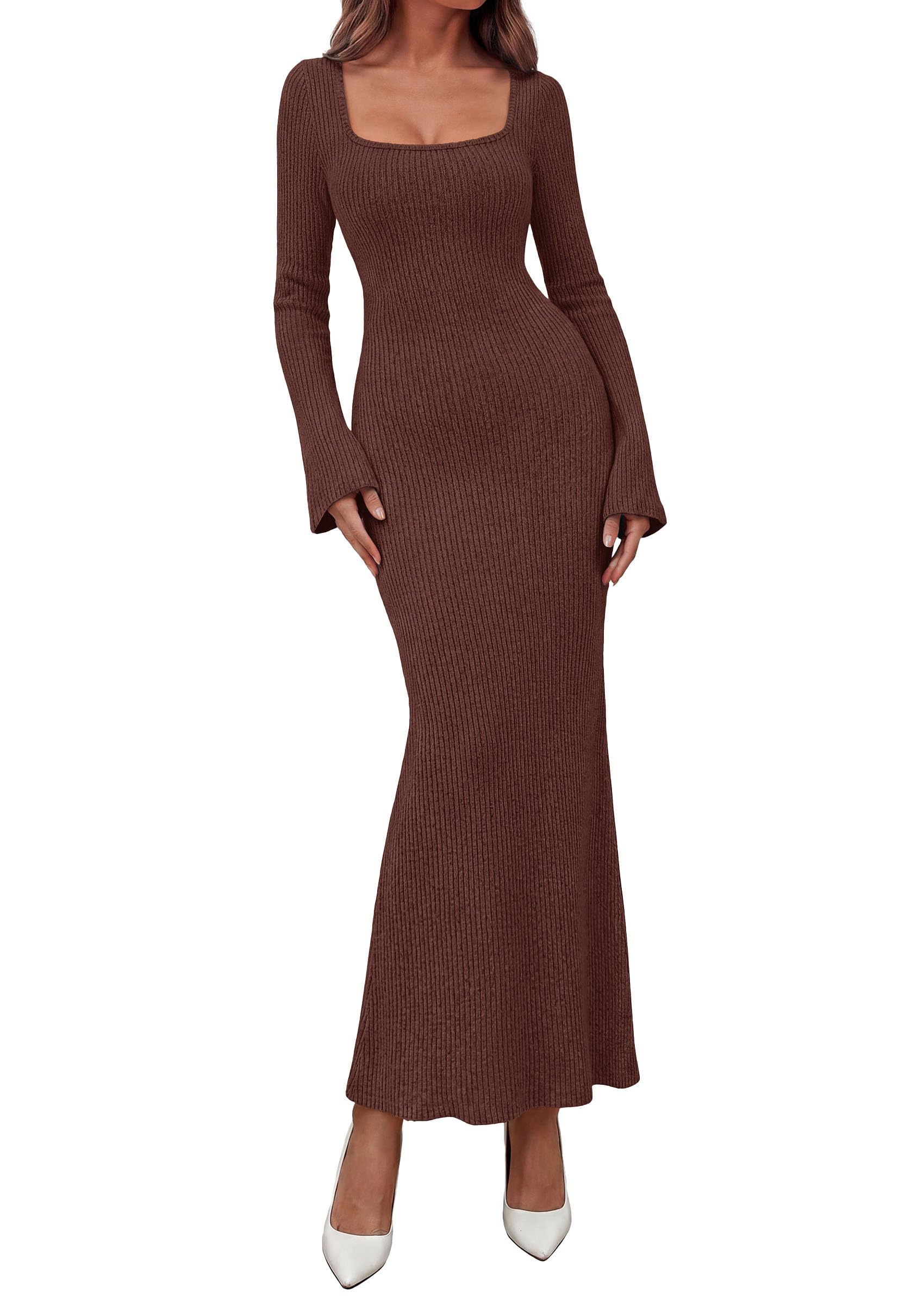 Women's Fall Long Sleeve Dresses Maxi Bodycon Sweater Dress