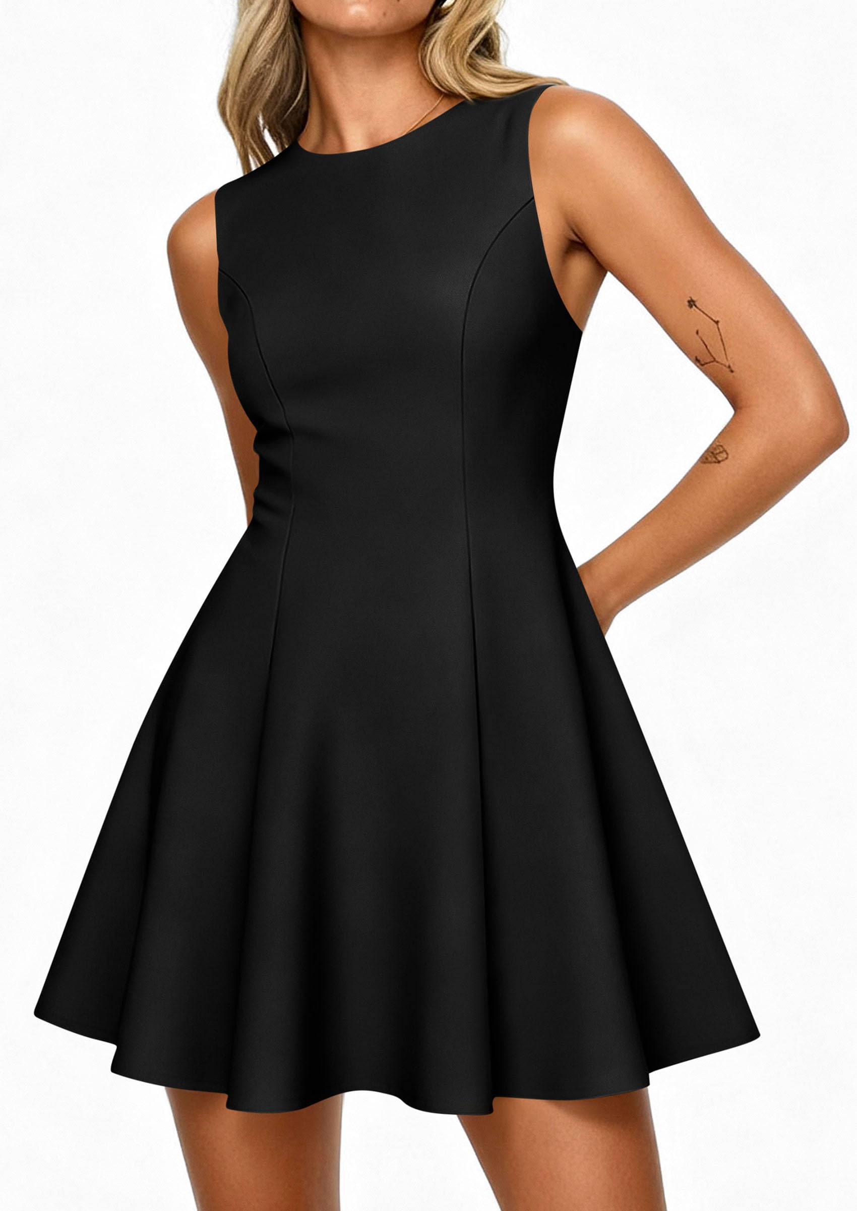 Women's Formal Boat Neck A Line Mini Dress,Black,XS
