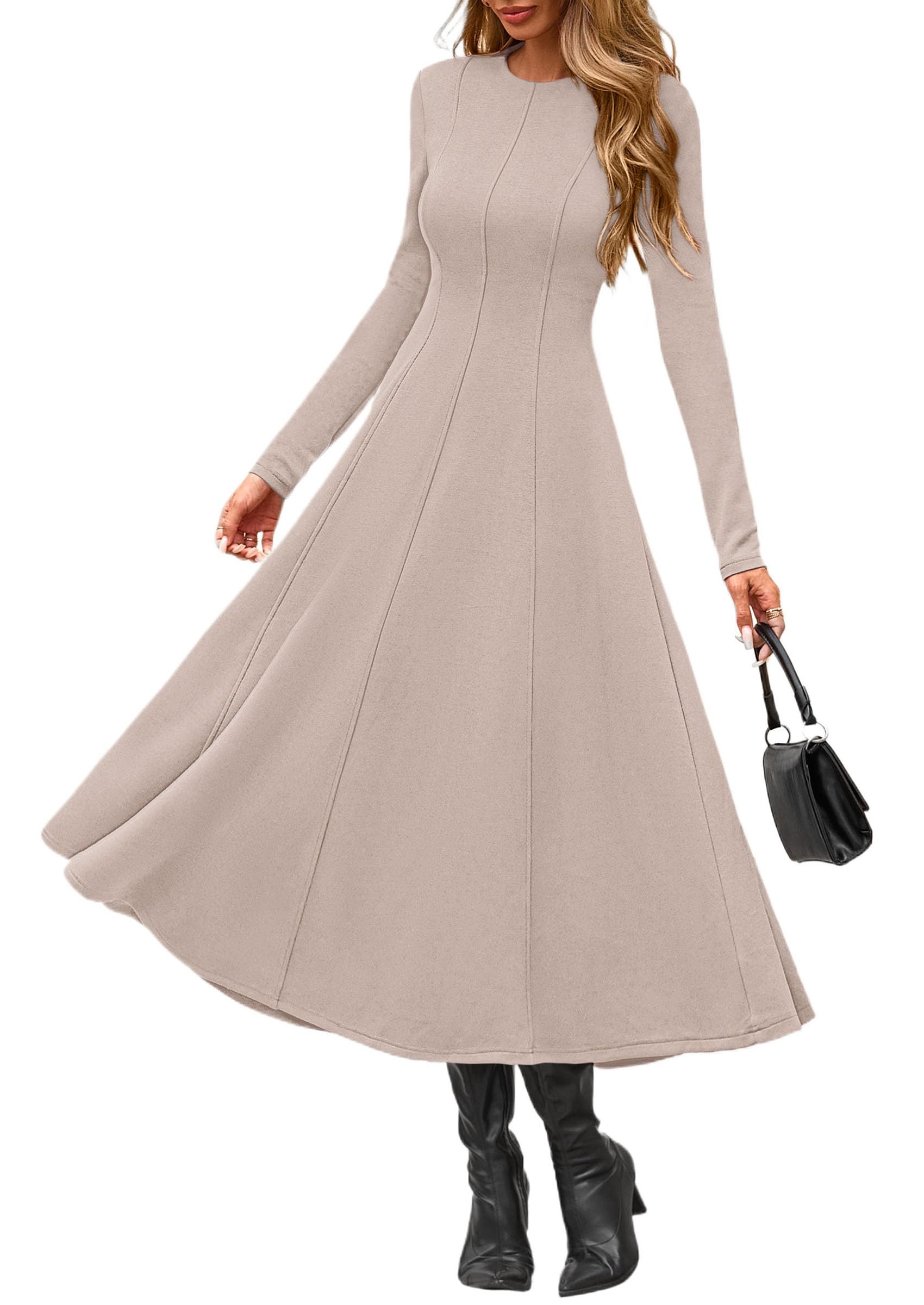 Women's Fall Long Sleeve A Line Midi Elegant Cocktail Dress