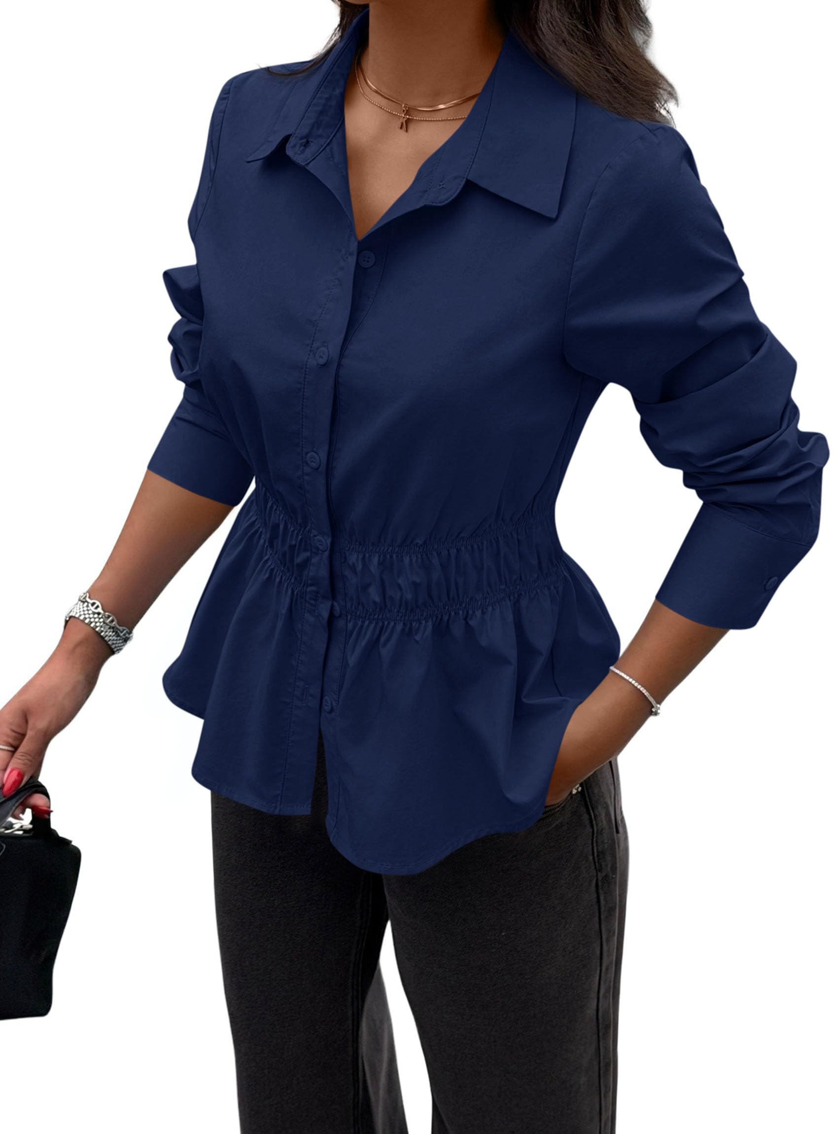 Women's Peplum Button Down Work Shirts Business Casual Tops