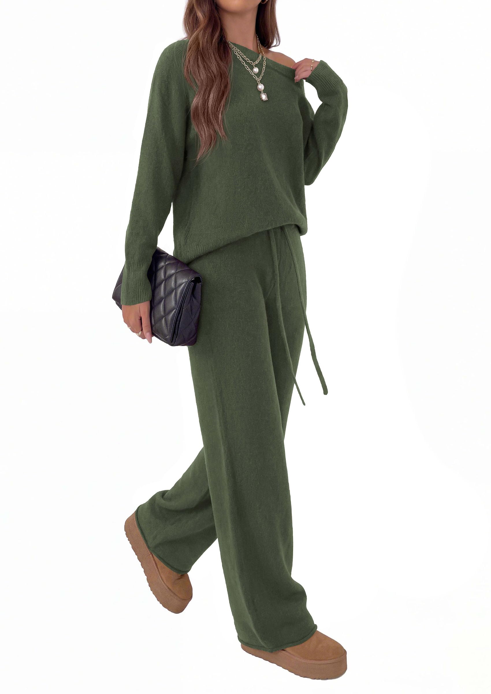 Lounge Sets Womens Sweaters Two Piece Outfits (Army Green,S)