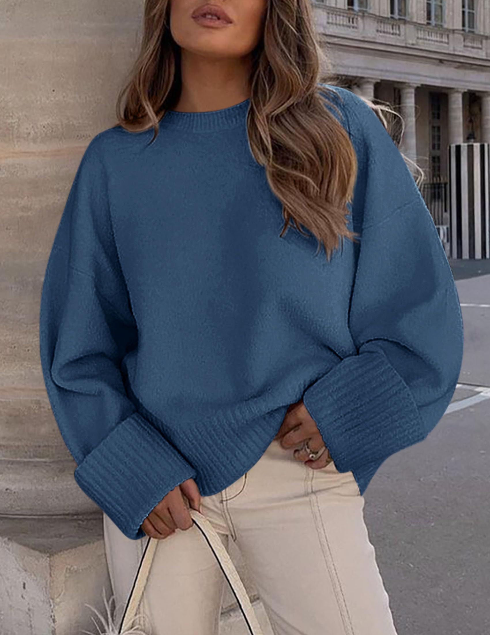 Women's Fall Fashion Cozy Oversized Sweaters(Dusty Blue,XS)