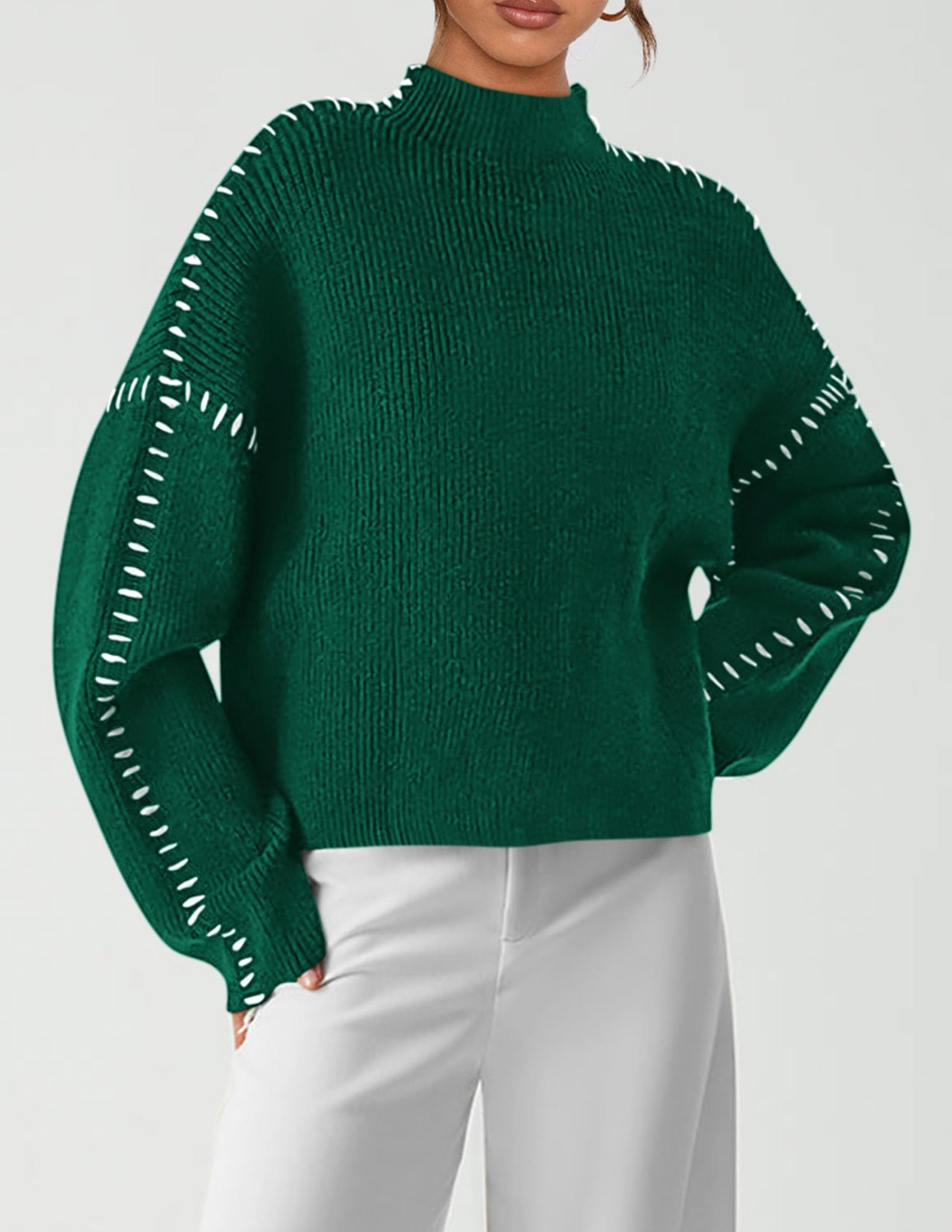 Womens Chunky Knit Oversized Pullover Sweaters,Dark Green,S