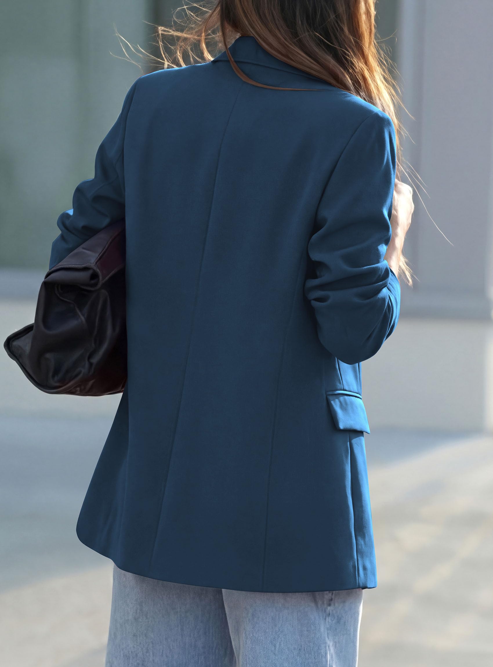 Women's Fall Business Casual Oversized Blazers(Dark Blue,S)