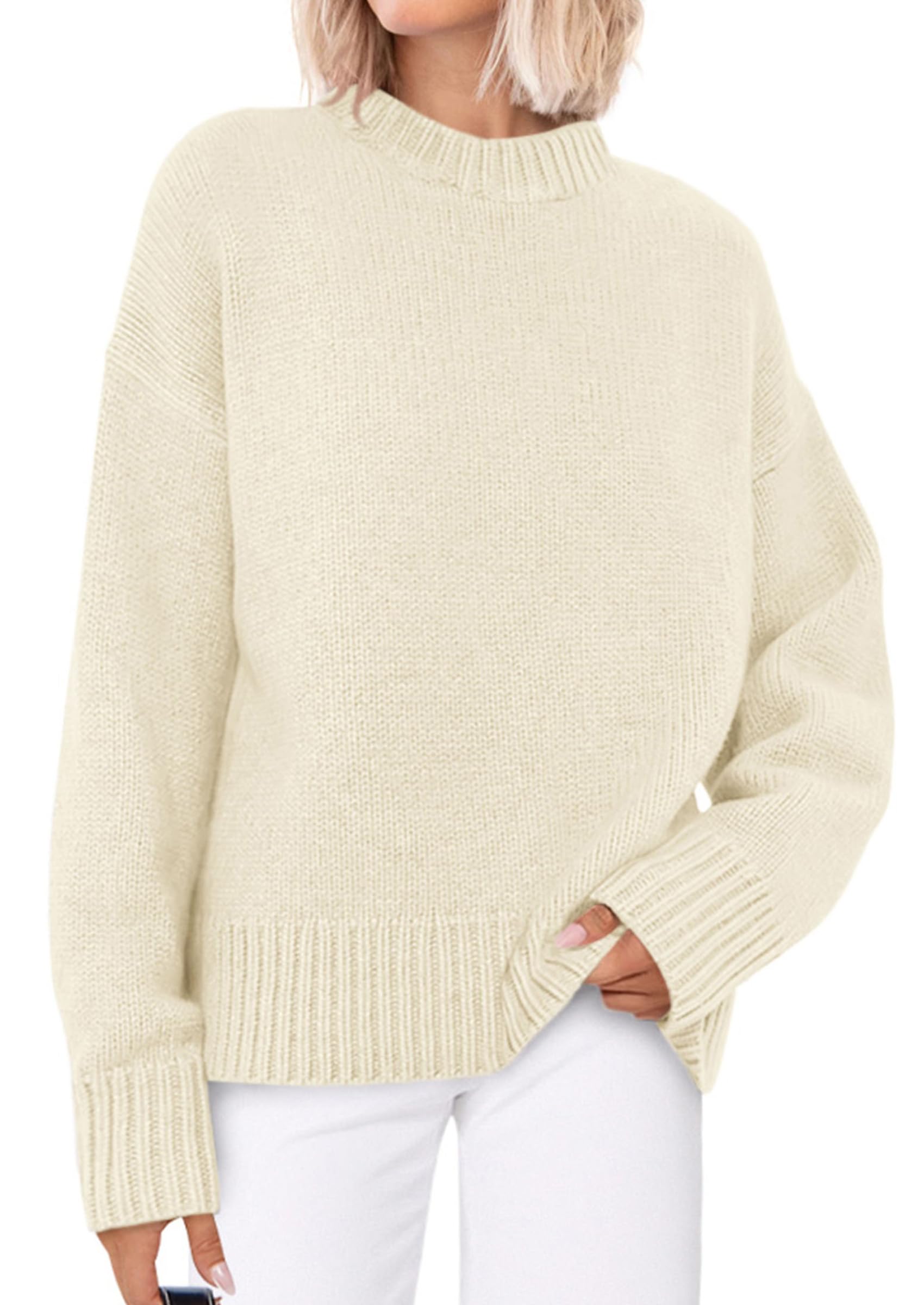 Casual Rollneck Sweater Womens Fall Fashion 2026 Beige White,L