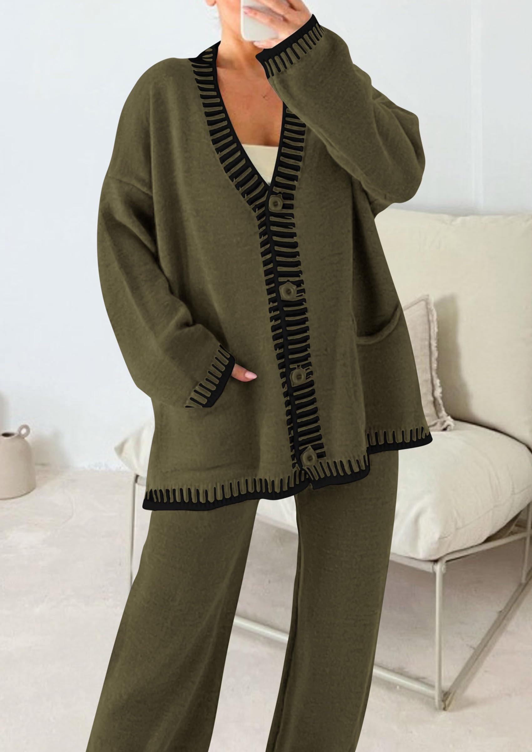Women's Fall 2 Piece Matching Cozy Knit Sweater Lounge Sets