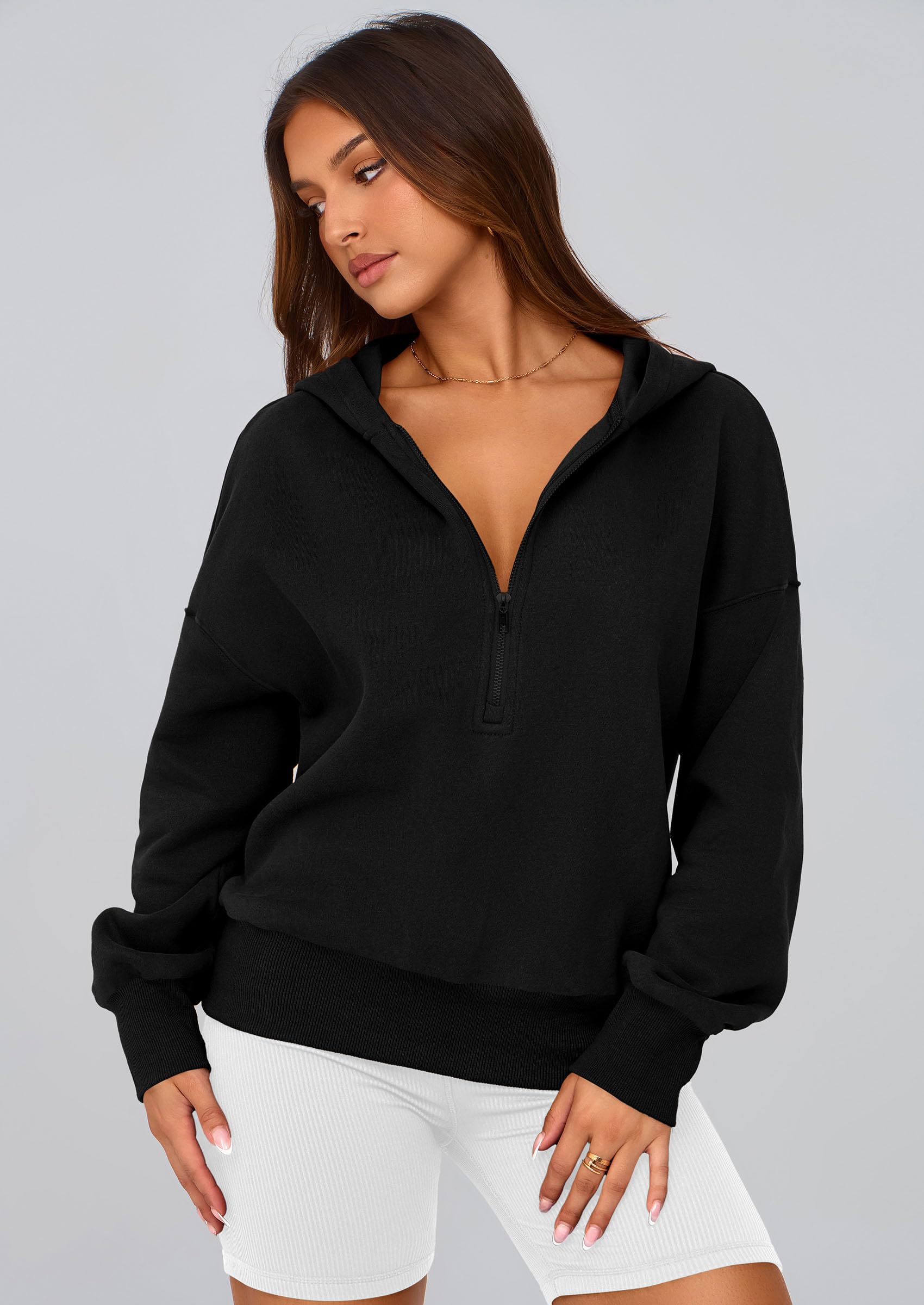 Women's Fall Half Zip Cropped Hoodie Sweatshirt