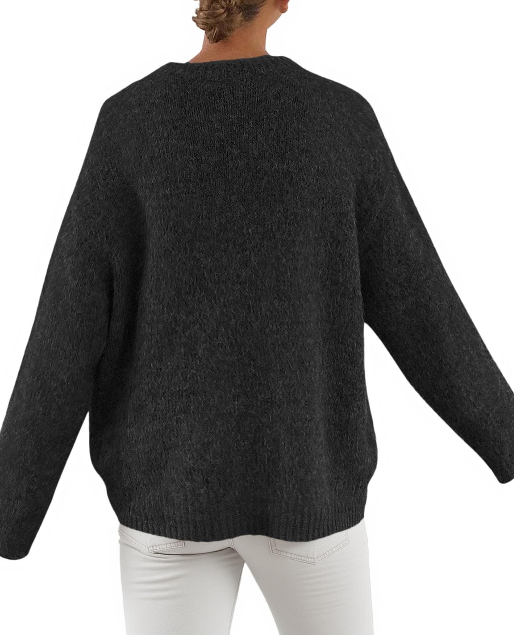 Womens Long Sleeve Oversized Pullover Sweater,Black,S