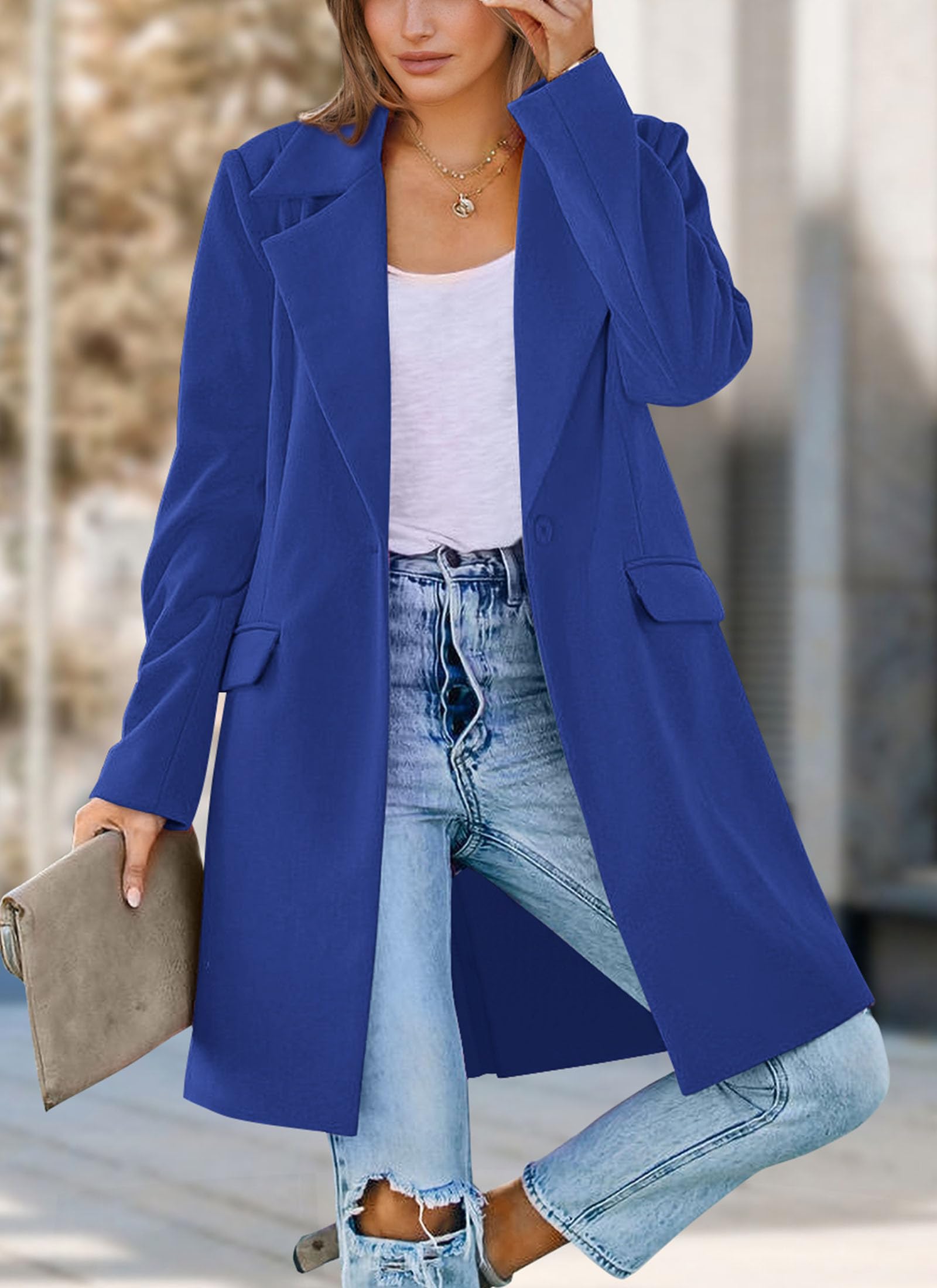 Women's Business Casual Long Blazer Jackets(Royal Blue,S)