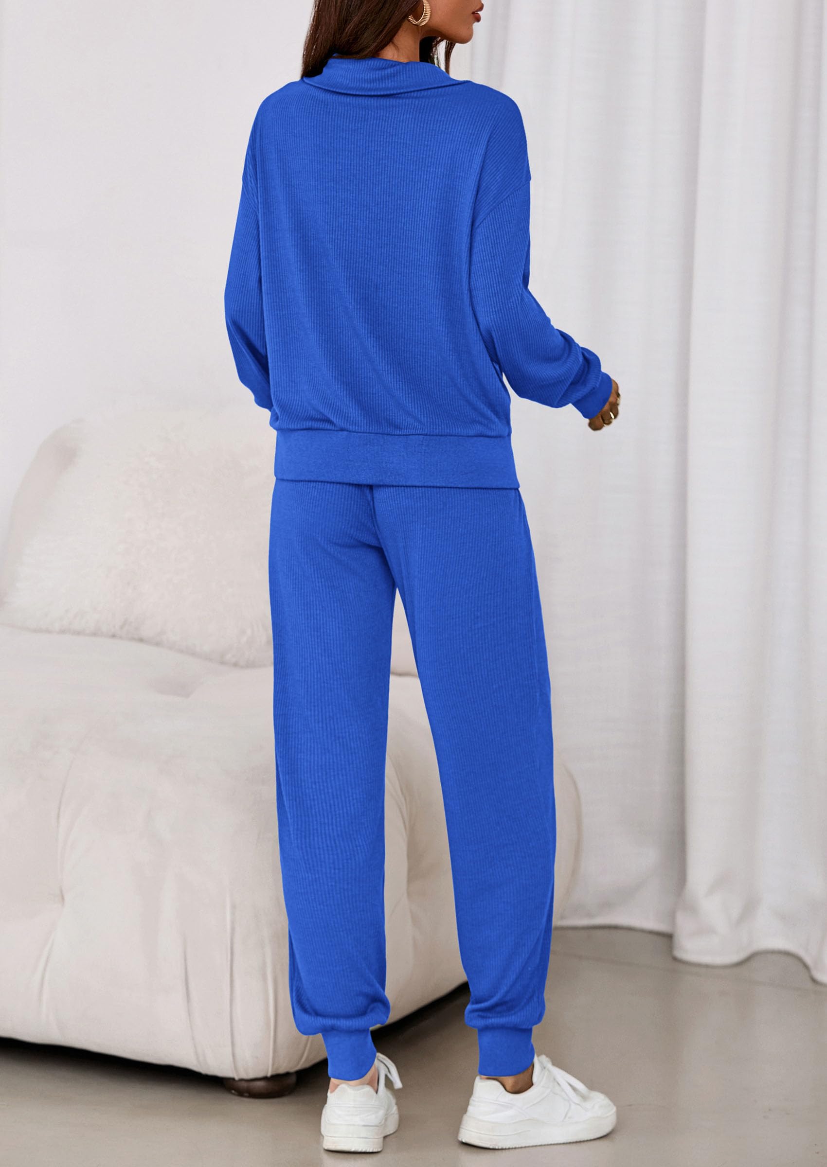 Airport Travel Outfit Women Ribbed Knit Matching Lounge Sets