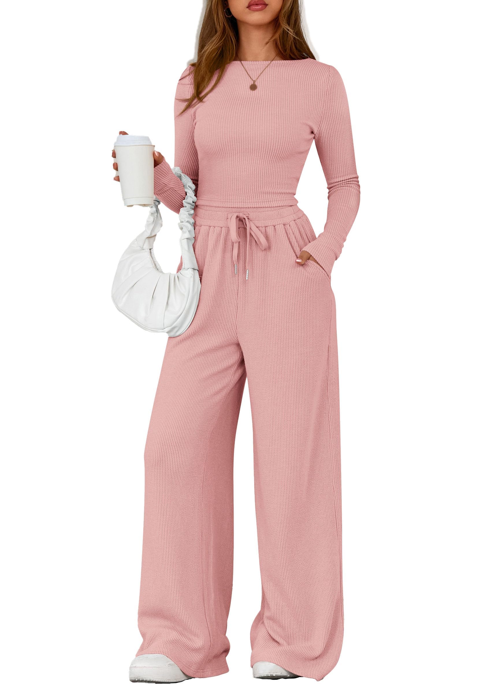 Matching Sets Women Clothing 2 Piece Lounge Set,Pink,XL