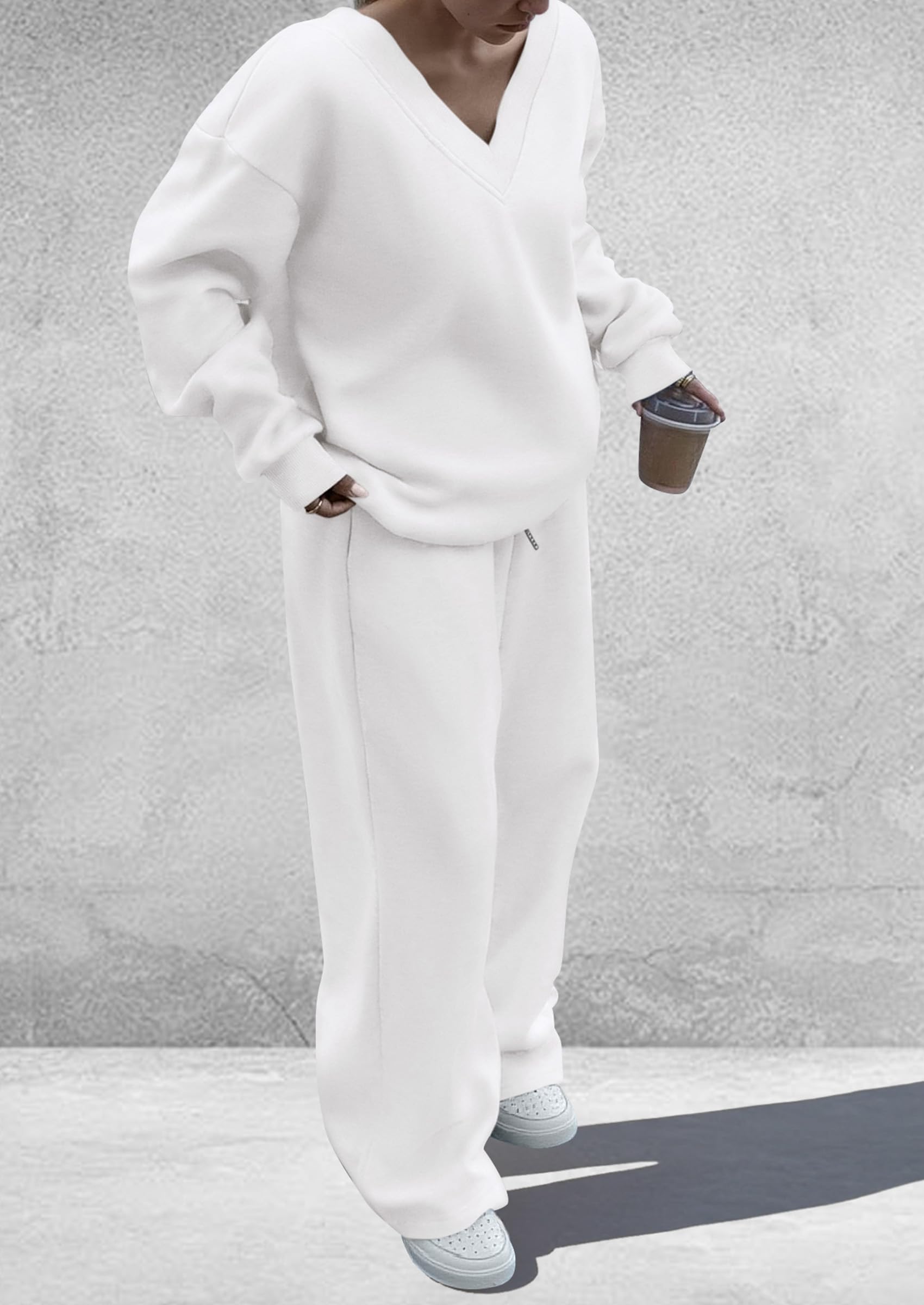 Womens 2 Piece Outfits Fall Sweatsuits,White,M