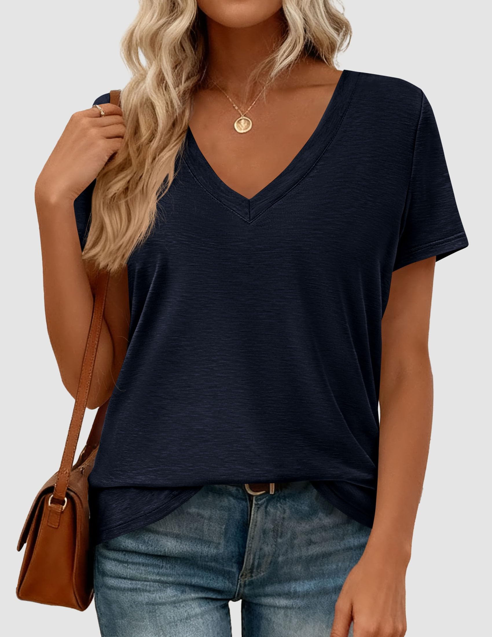 Womens Tops Short Sleeve Oversized Tshirts, Dark Blue,S