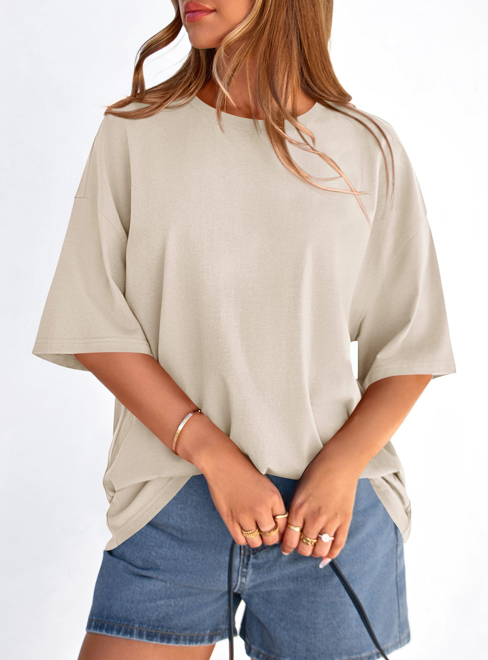 Women's Oversized Tshirts Going Out Tops (Beige,S)