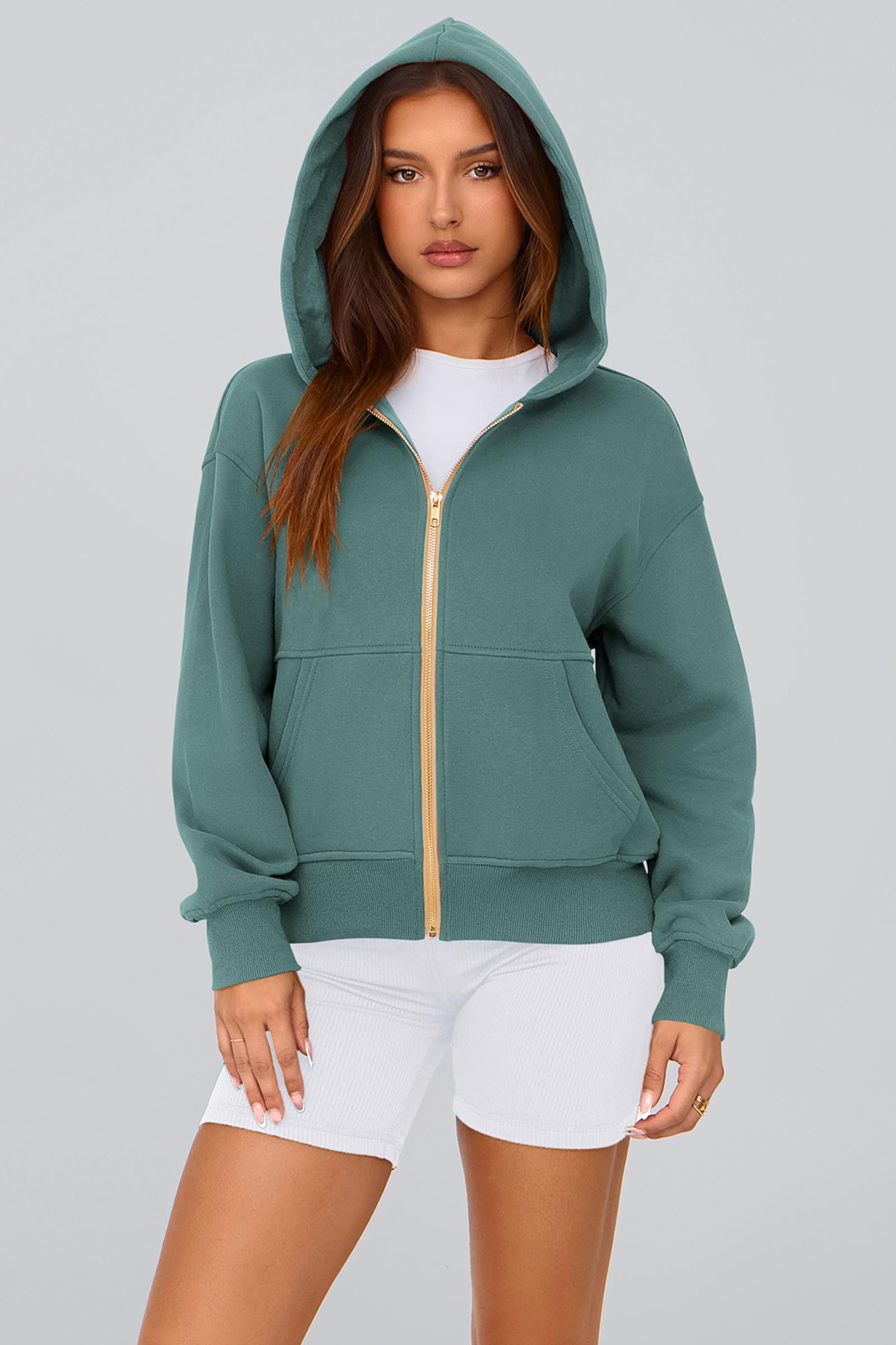 Hoodies for Women Fall Fashion Zip Up Fleece Plain Sweatshirt