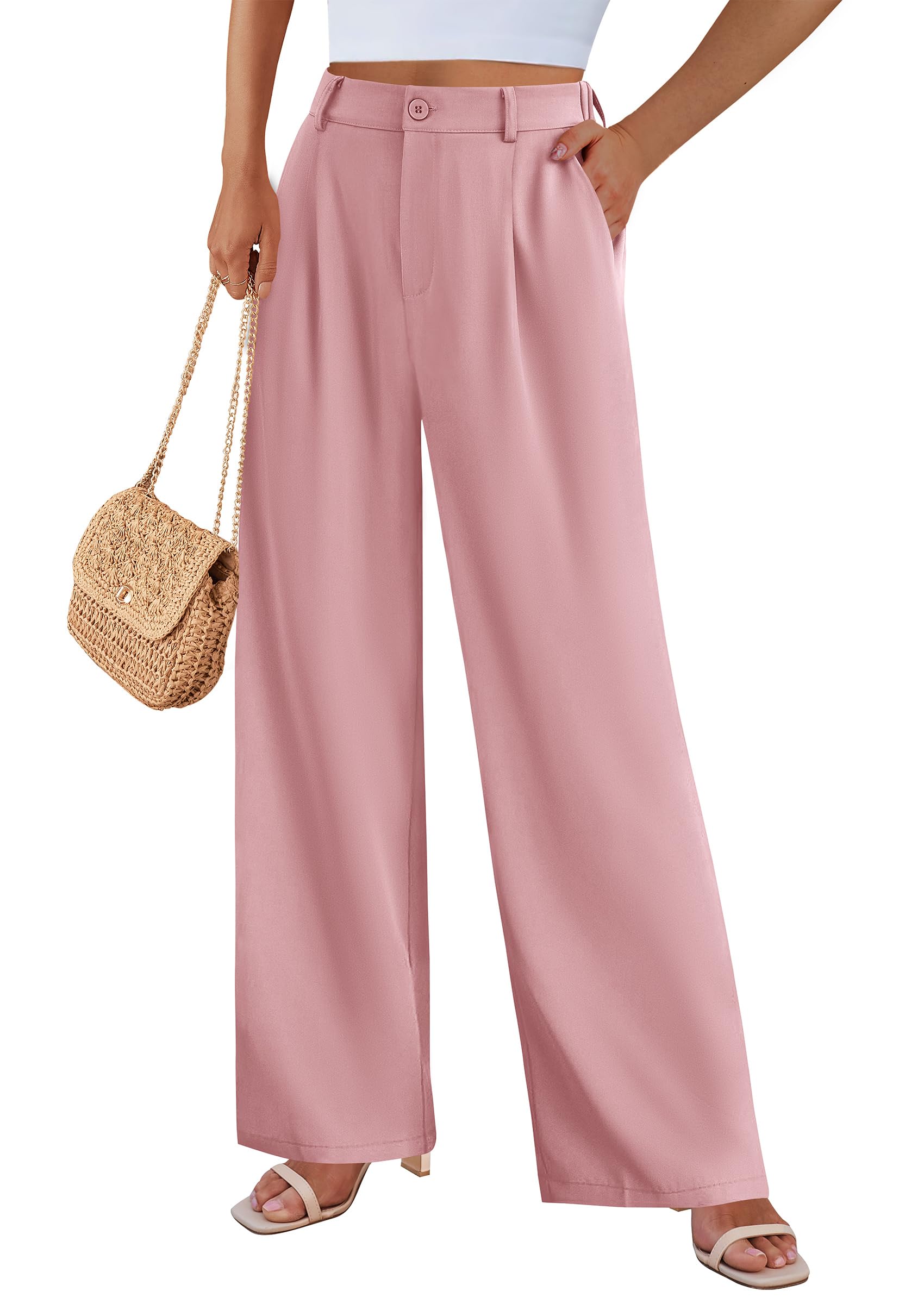 Women's Flowy Wide Leg Dress Pants,Pink,S