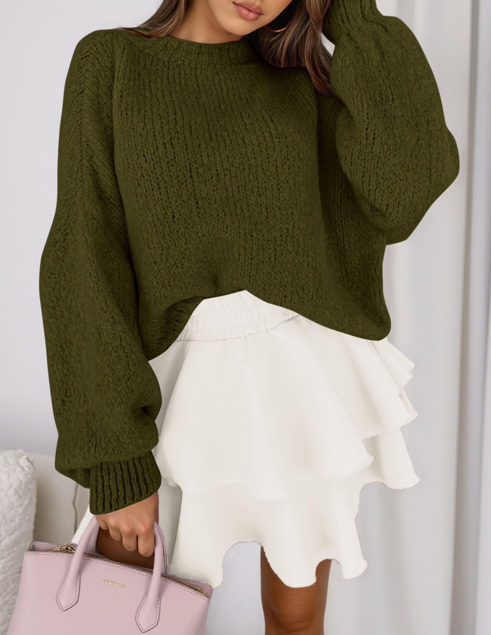Women's Chunky Knit Oversized Pullover Sweaters,Army Green,S