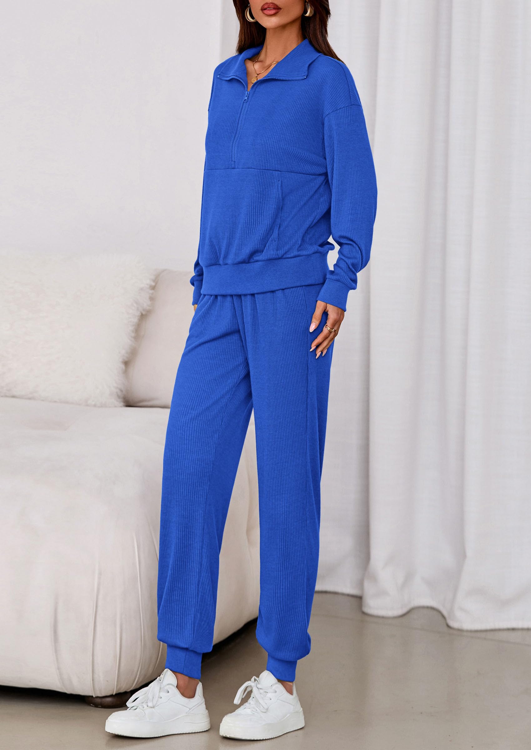 Airport Travel Outfit Women Ribbed Knit Matching Lounge Sets
