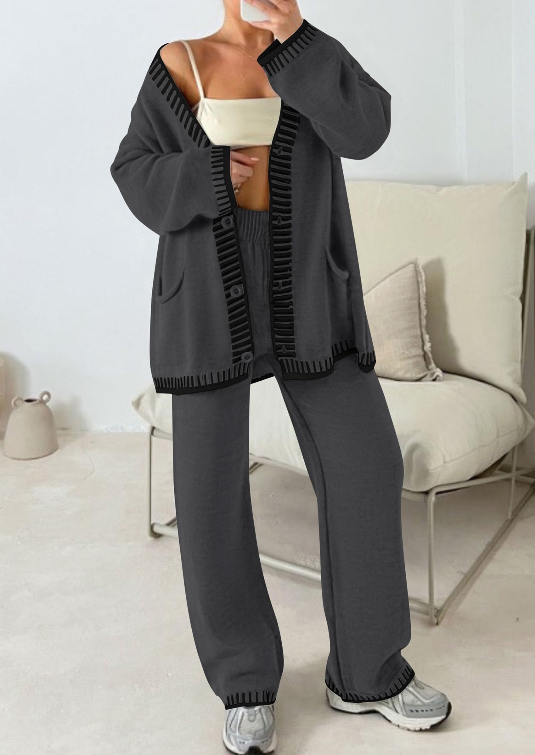 Women's Fall 2 Piece Matching Cozy Knit Sweater Lounge Sets