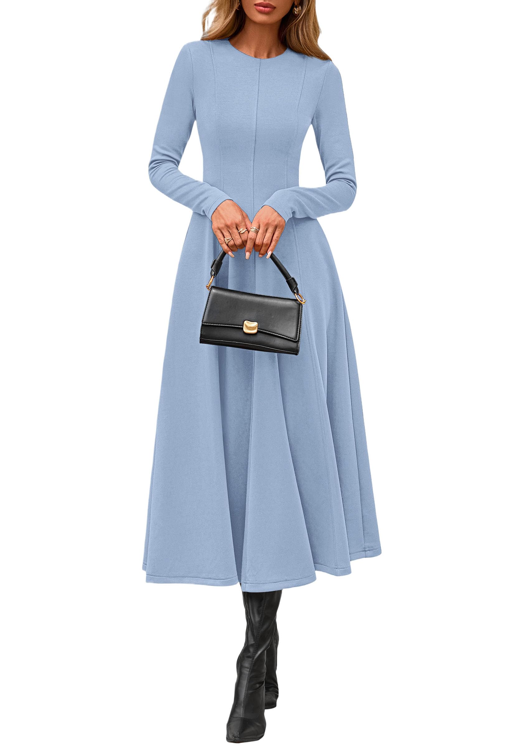 Women's Fall Long Sleeve A Line Midi Elegant Cocktail Dress