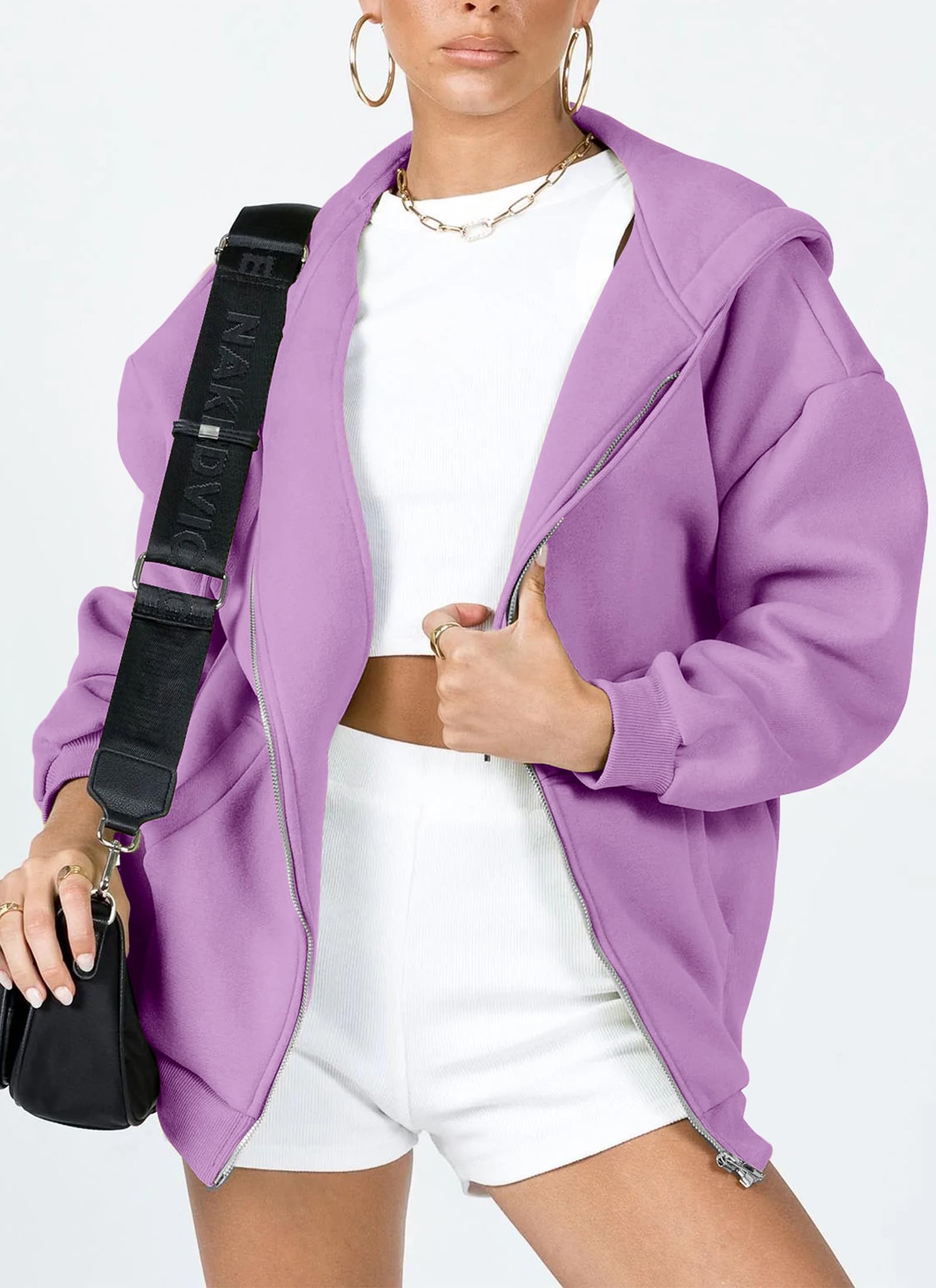 Women's Fall Zip Up Hoodies Sweatshirts Light Purple